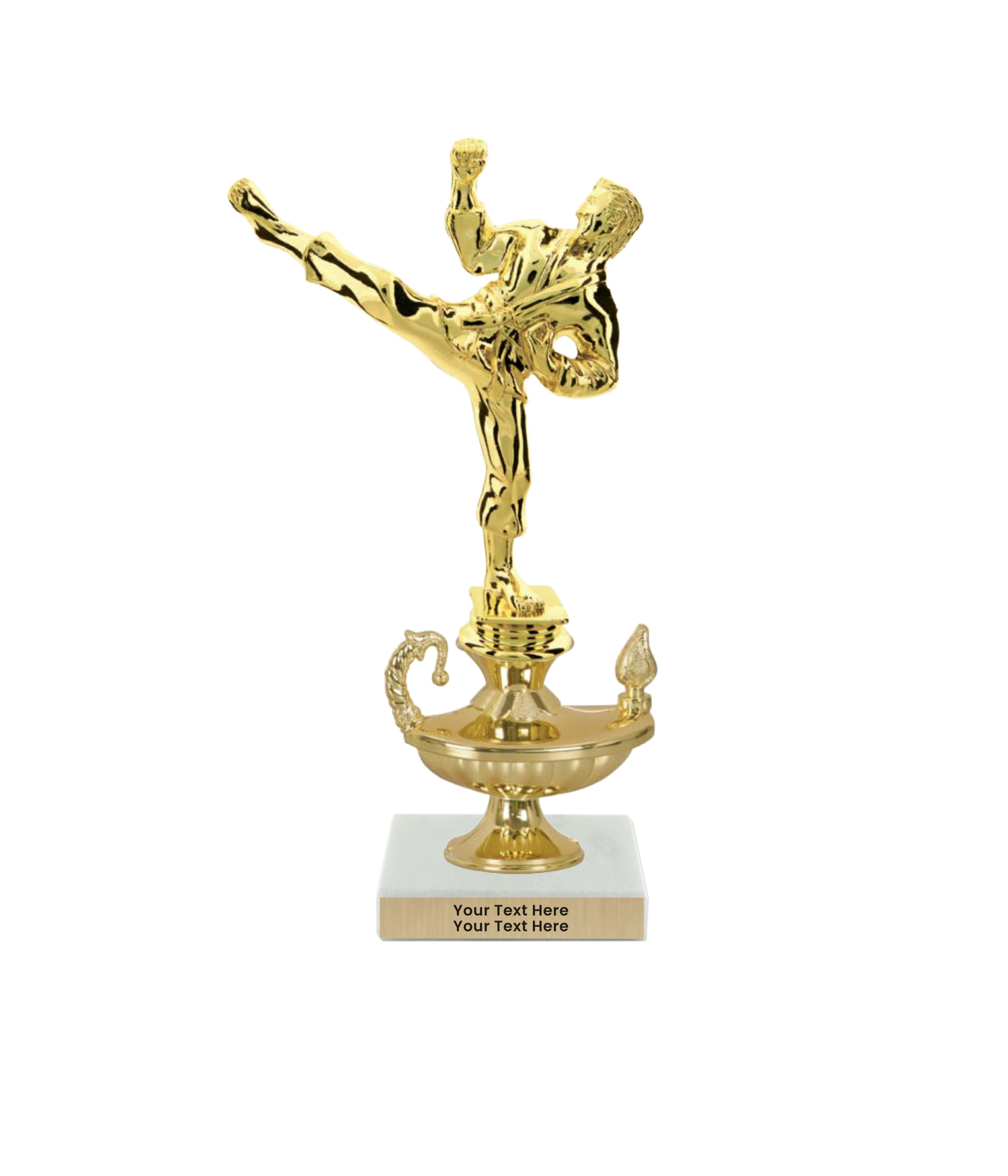 Taekwondo High Kick Taekwondo Trophy with WHITE MARBLE BASE