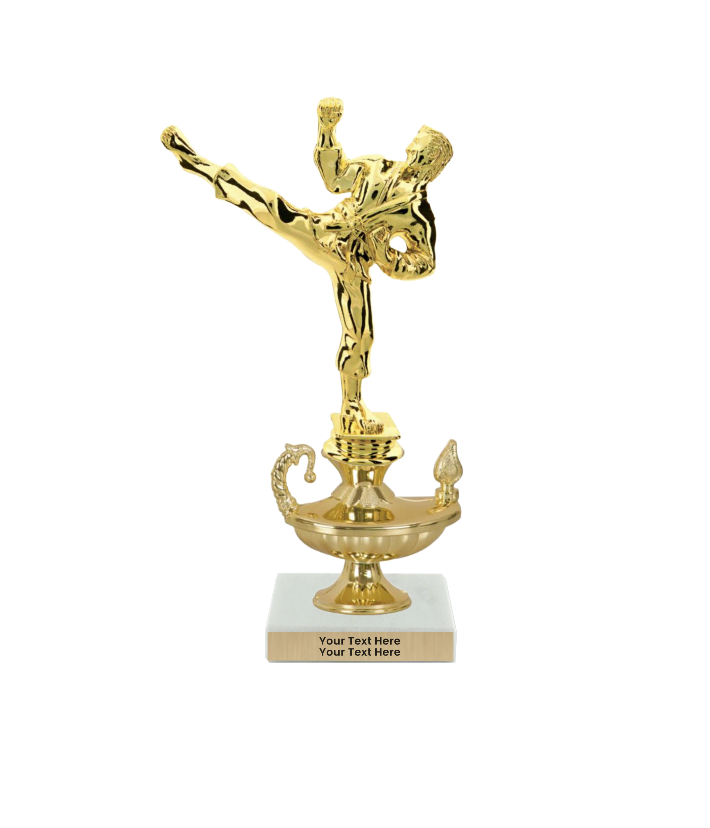 Taekwondo High Kick Taekwondo Trophy with WHITE MARBLE BASE