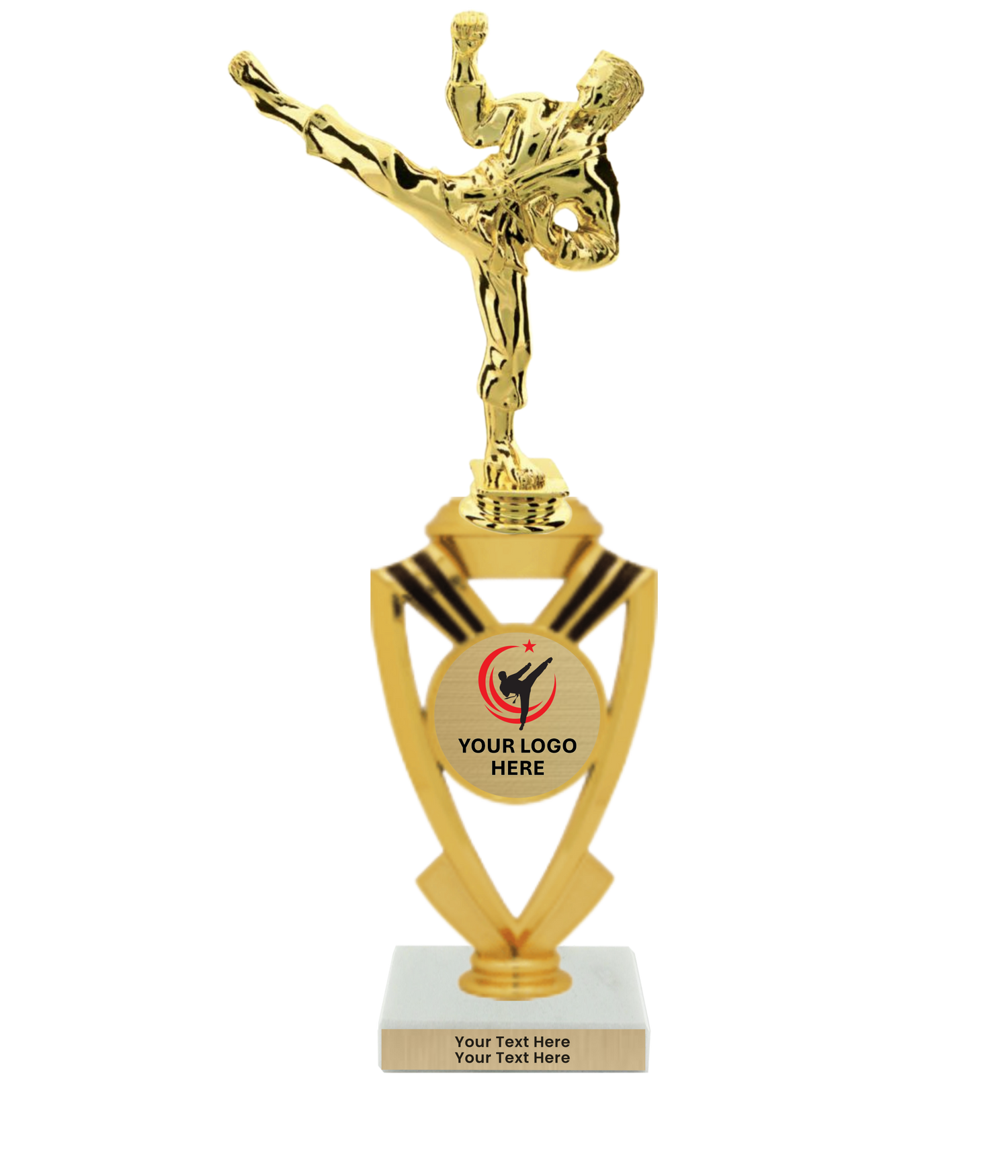 Taekwondo High Kick Taekwondo Trophy with WHITE MARBLE BASE