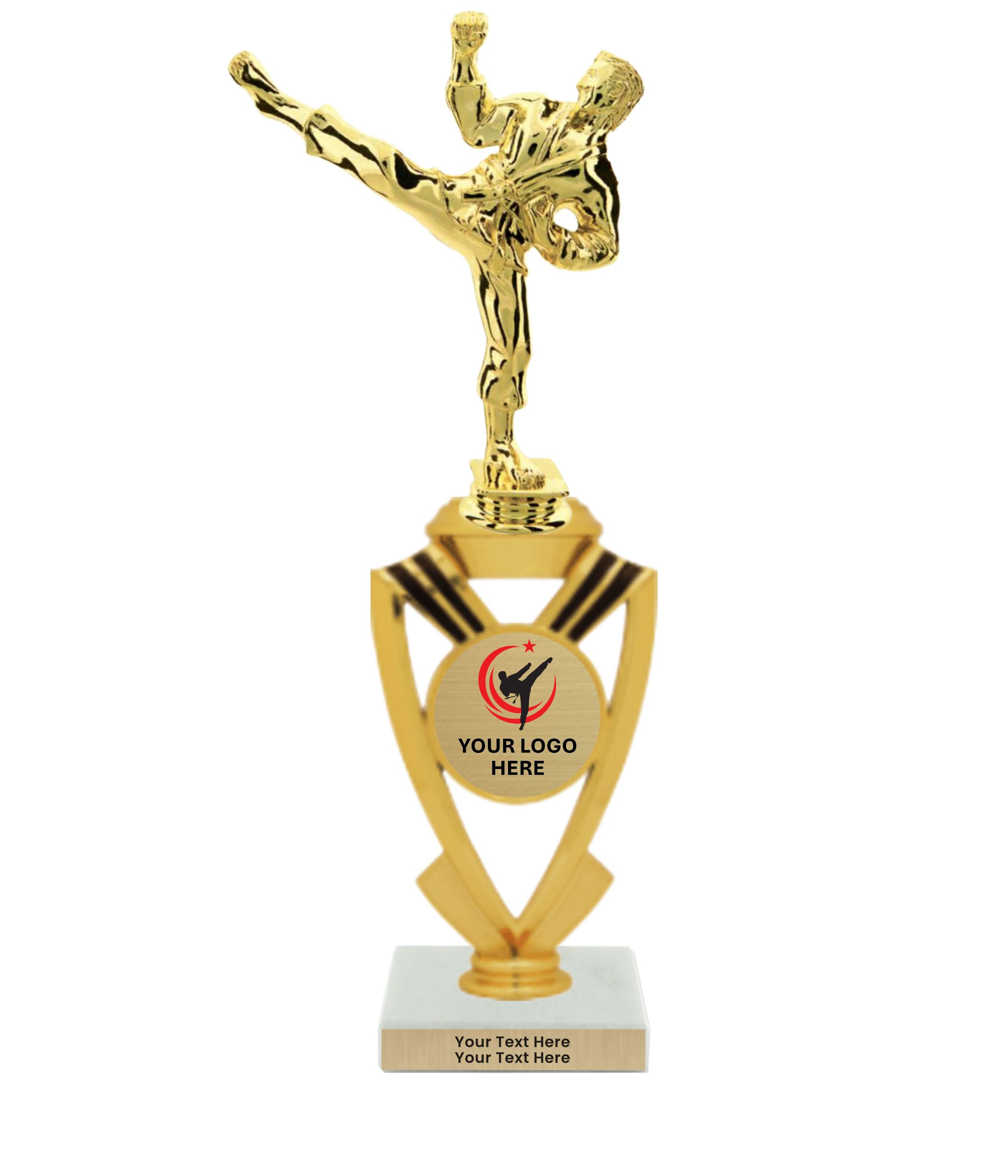 Taekwondo High Kick Taekwondo Trophy with WHITE MARBLE BASE