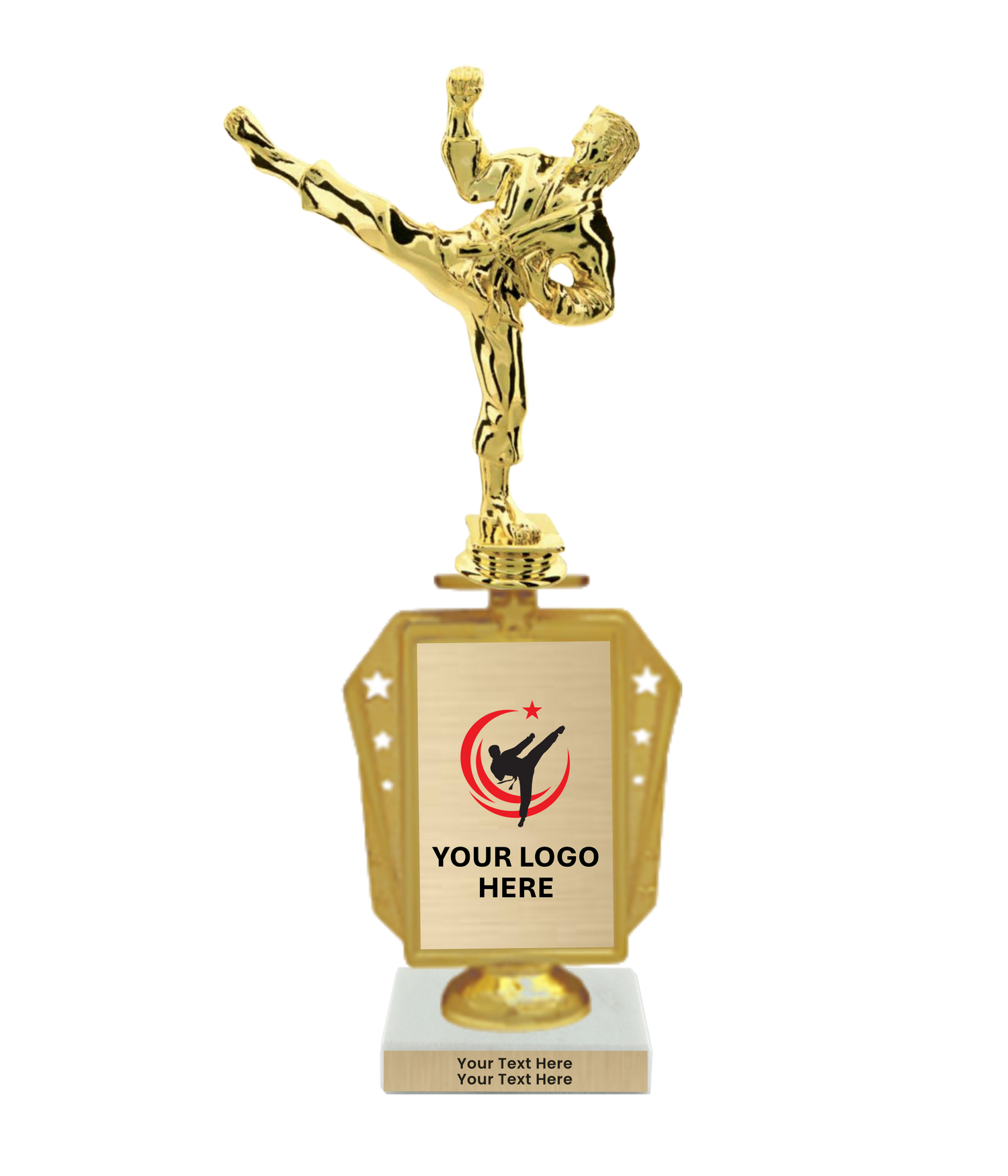 Taekwondo High Kick Taekwondo Trophy with WHITE MARBLE BASE