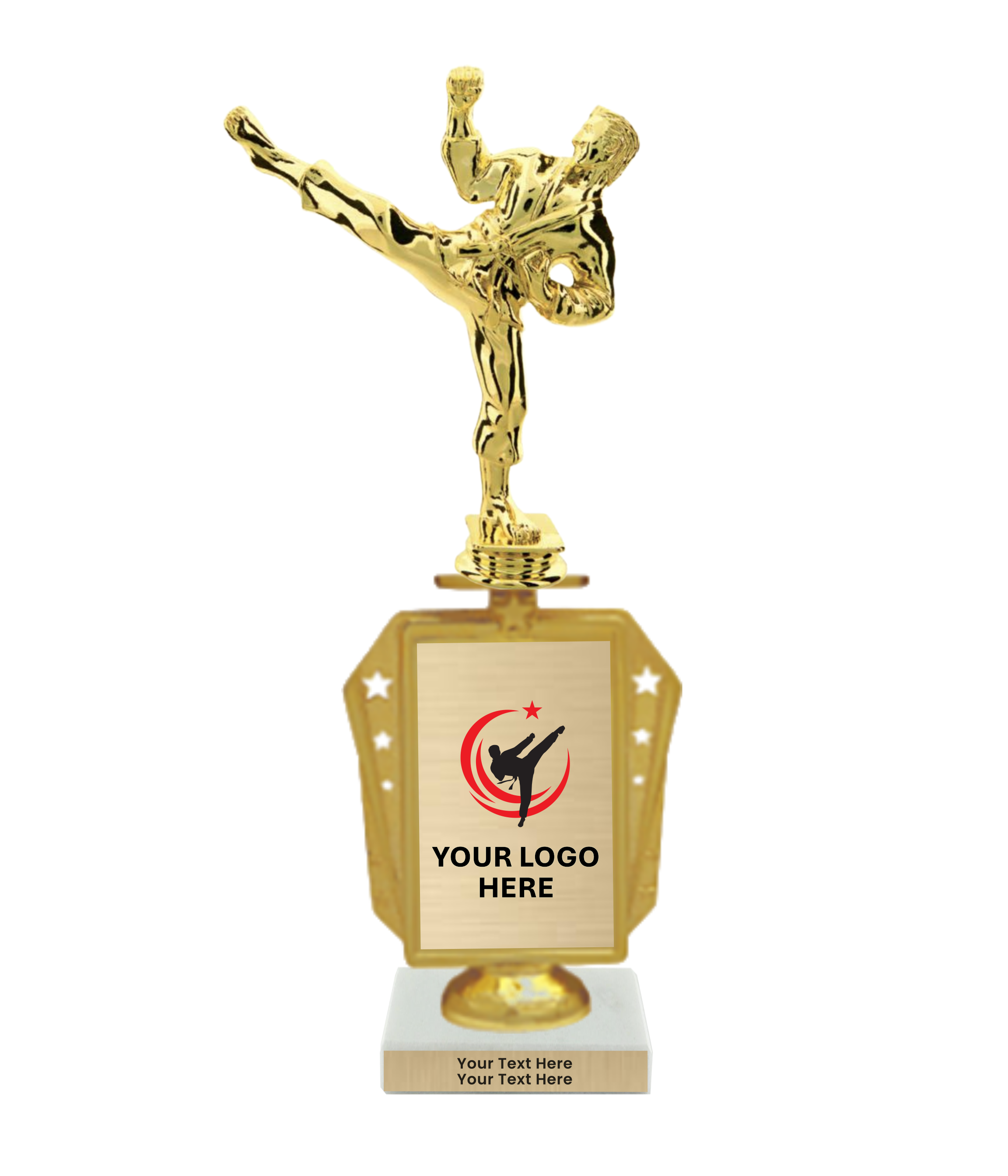 Taekwondo High Kick Taekwondo Trophy with WHITE MARBLE BASE