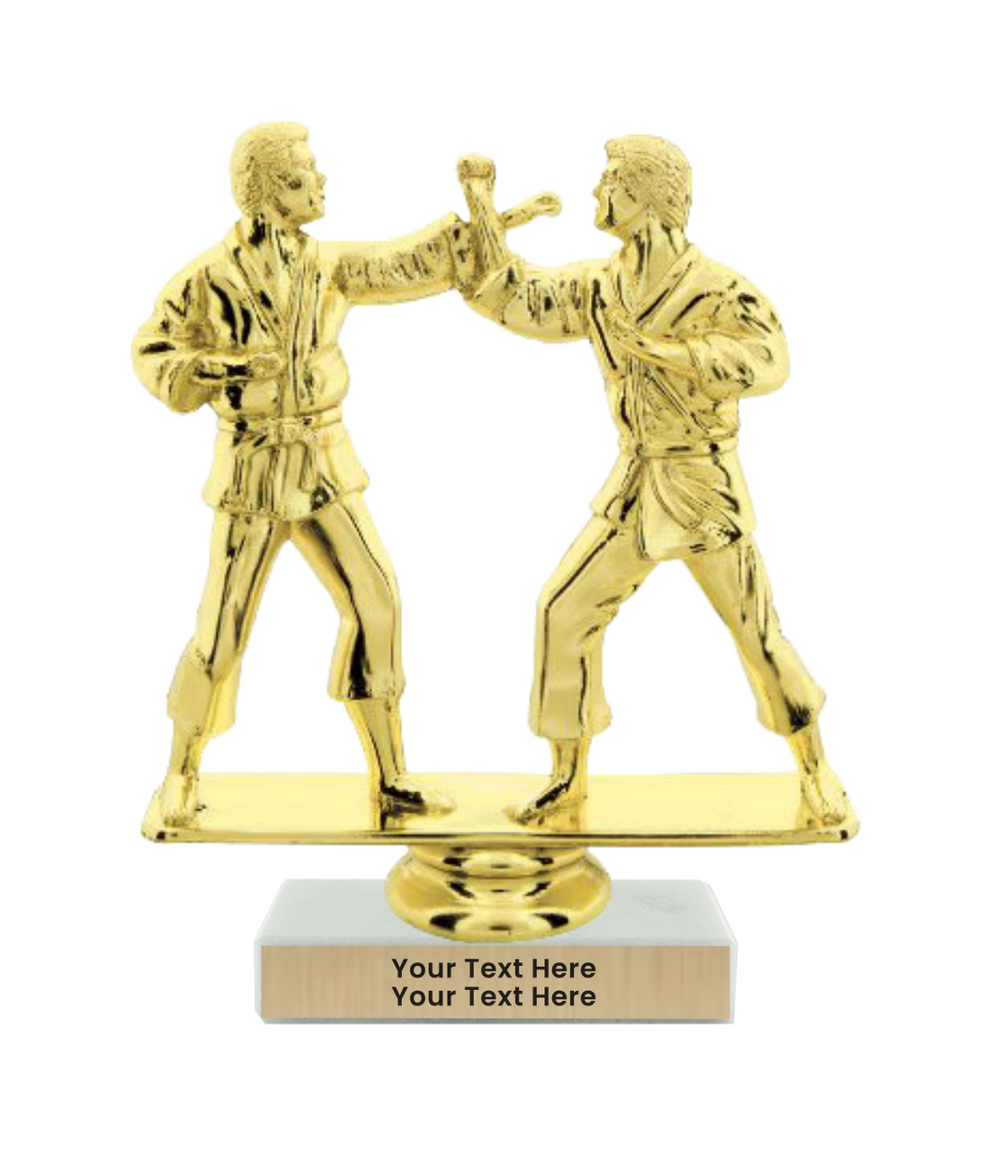 Male Double Action Karate Taekwondo Trophy with WHITE MARBLE BASE