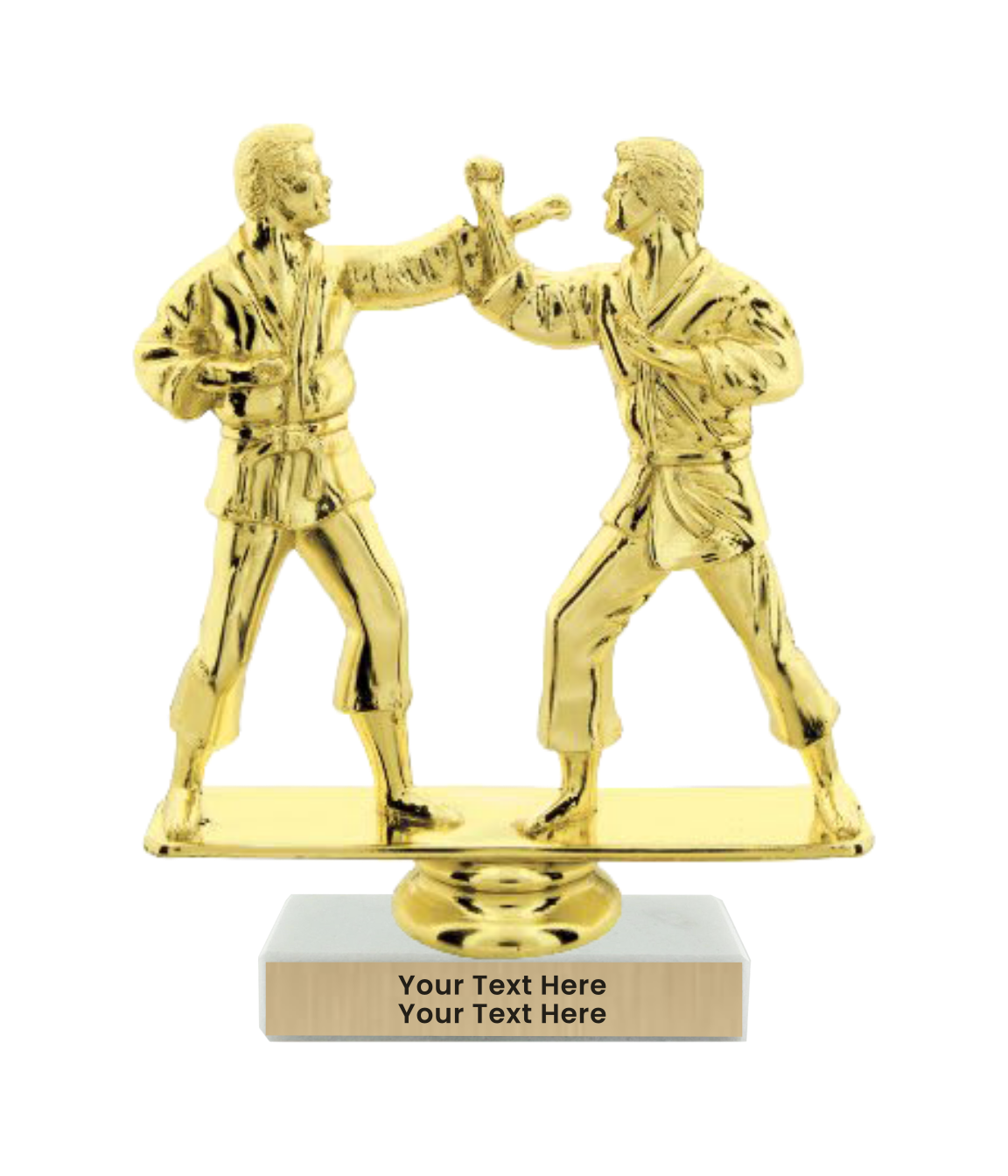 Male Double Action Karate Taekwondo Trophy with WHITE MARBLE BASE