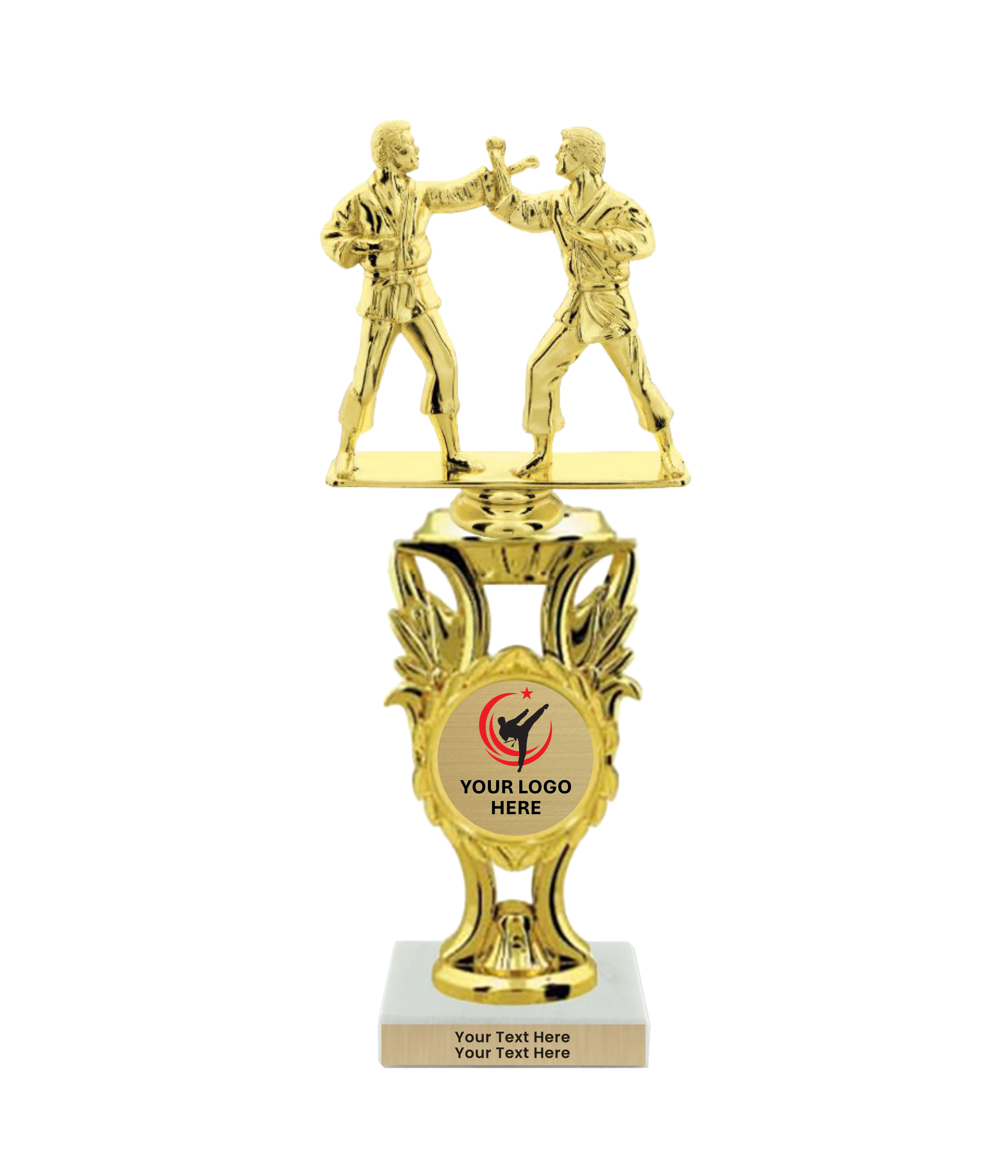 Taekwondo High Kick Taekwondo Trophy with WHITE MARBLE BASE