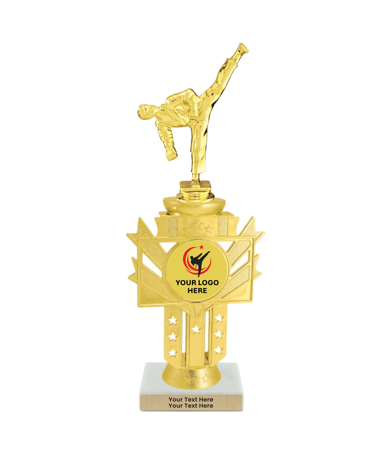 Taekwondo High Kick Taekwondo Trophy with WHITE MARBLE BASE