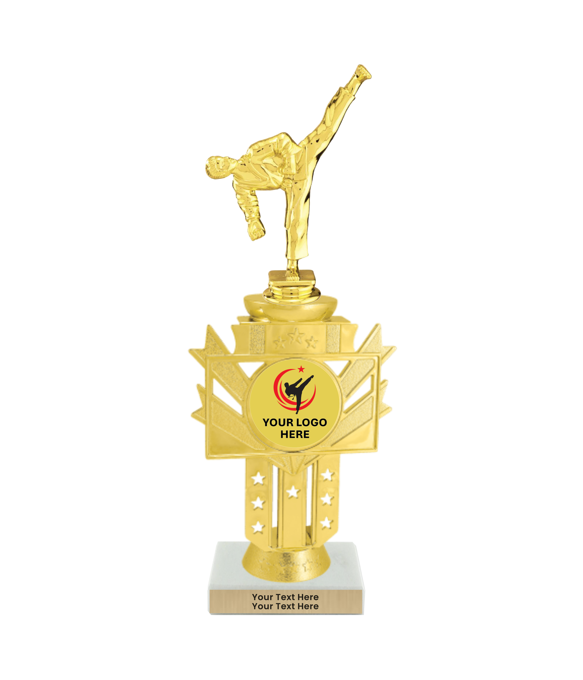 Taekwondo High Kick Taekwondo Trophy with WHITE MARBLE BASE