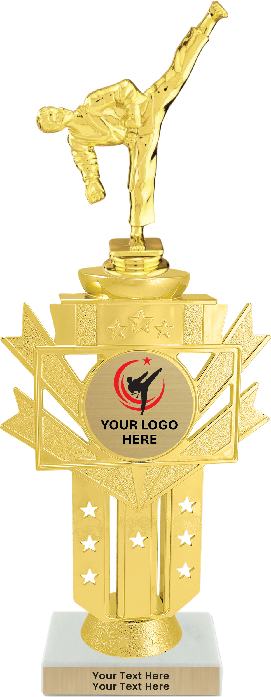 Taekwondo High Kick Taekwondo Trophy with WHITE MARBLE BASE