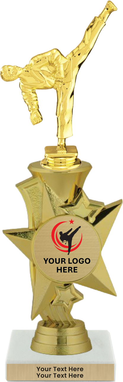 Taekwondo High Kick Taekwondo Trophy with WHITE MARBLE BASE