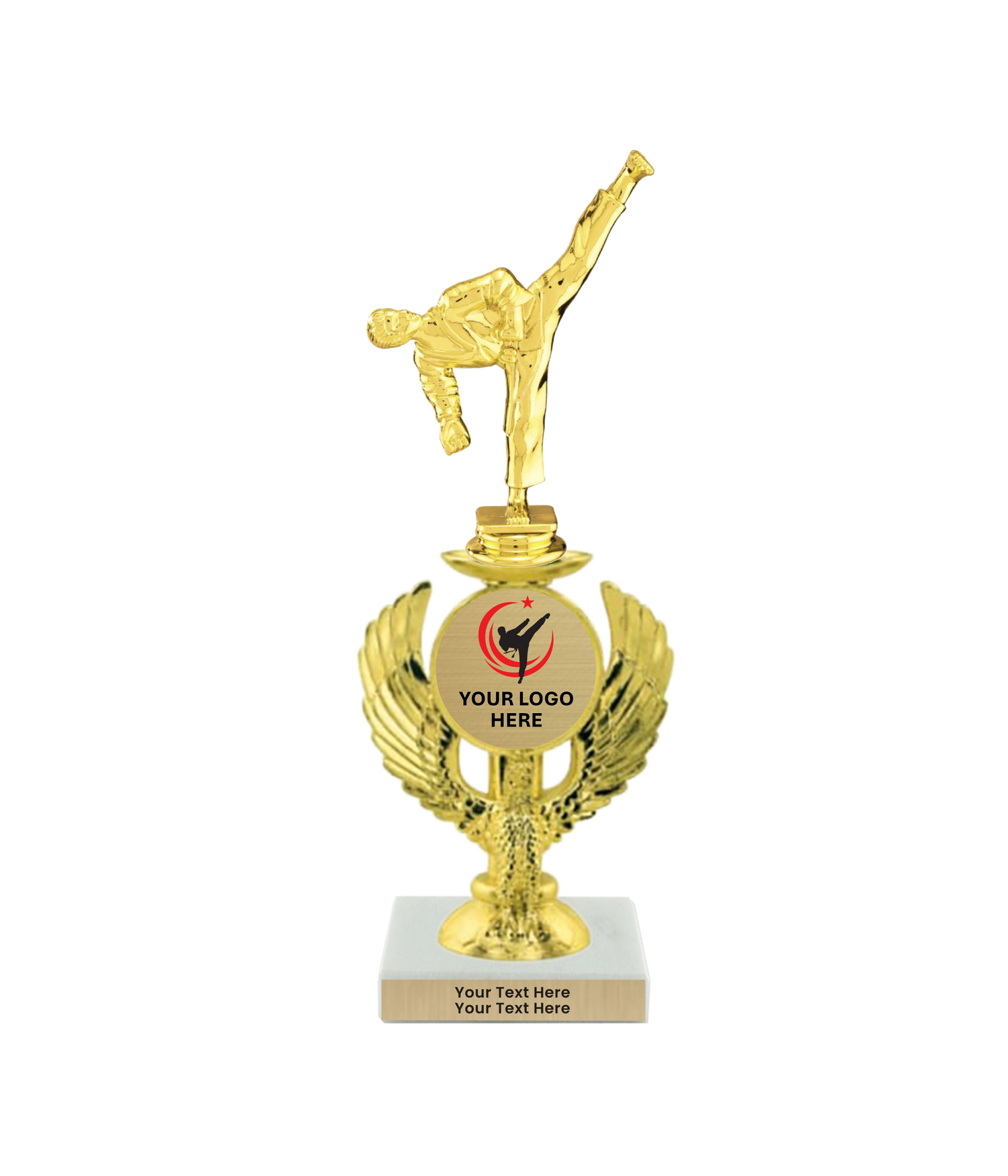 Taekwondo High Kick Taekwondo Trophy with WHITE MARBLE BASE