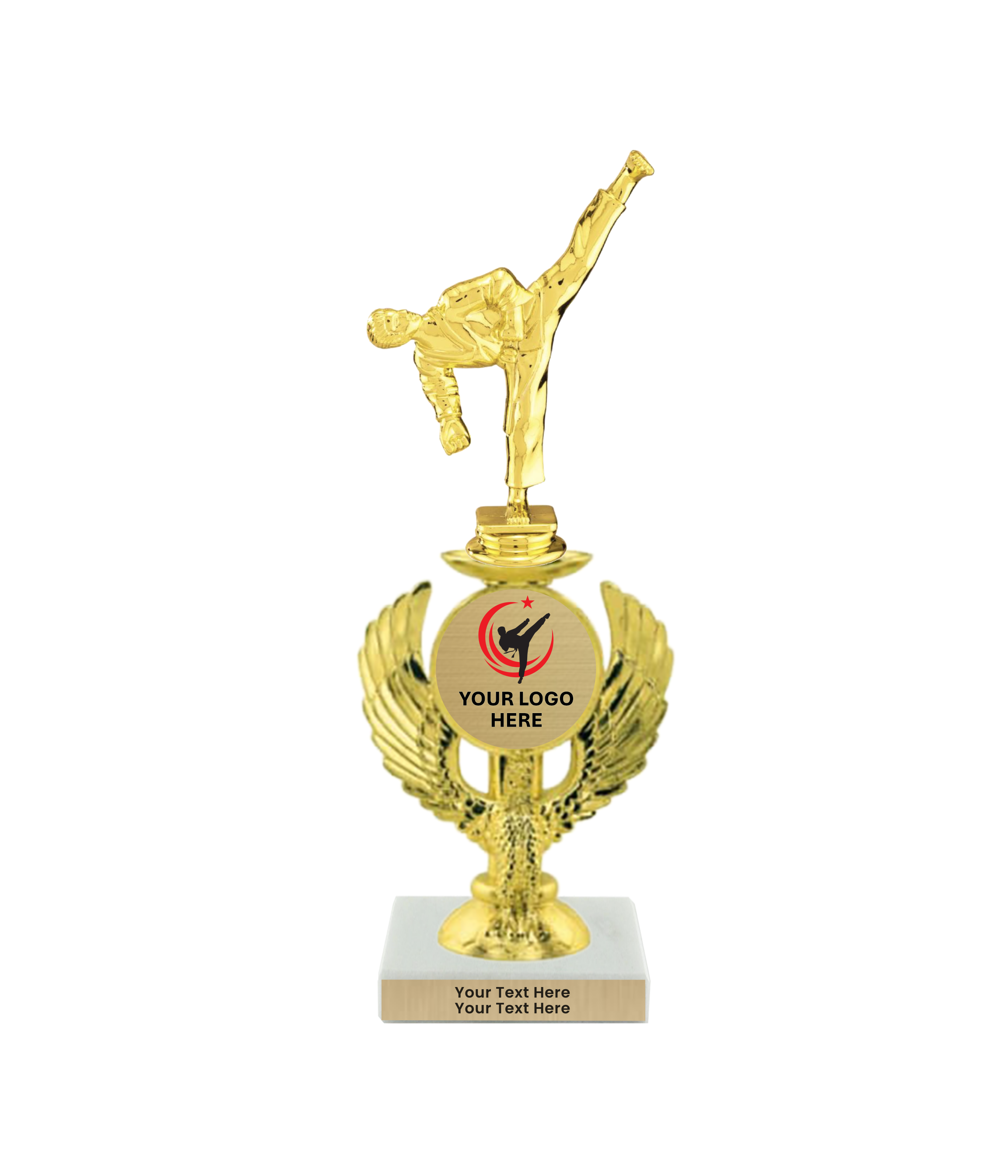 Taekwondo High Kick Taekwondo Trophy with WHITE MARBLE BASE