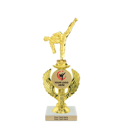 Taekwondo High Kick Taekwondo Trophy with WHITE MARBLE BASE