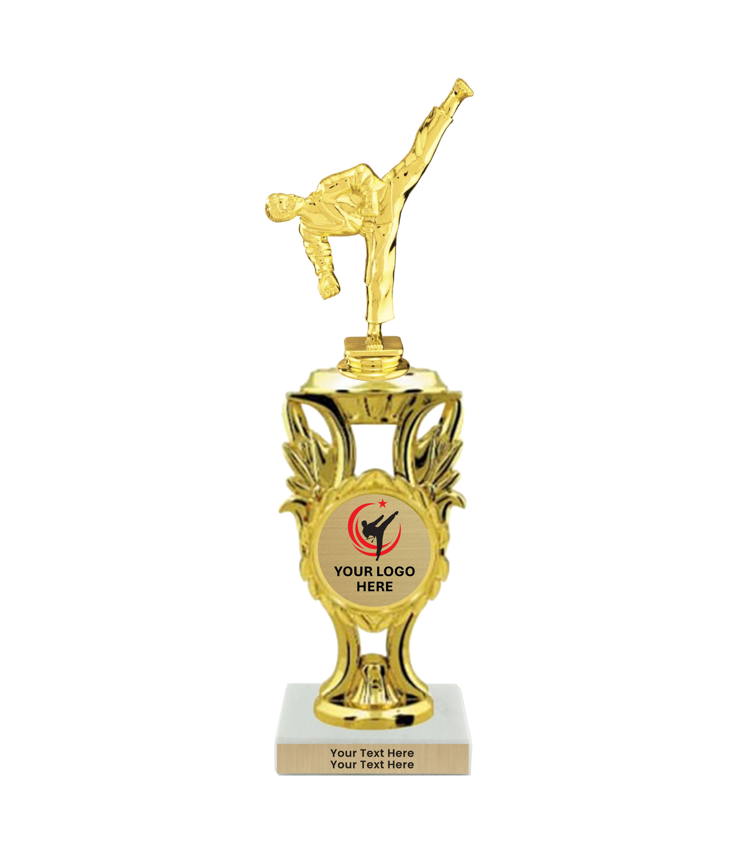 Taekwondo High Kick Taekwondo Trophy with WHITE MARBLE BASE