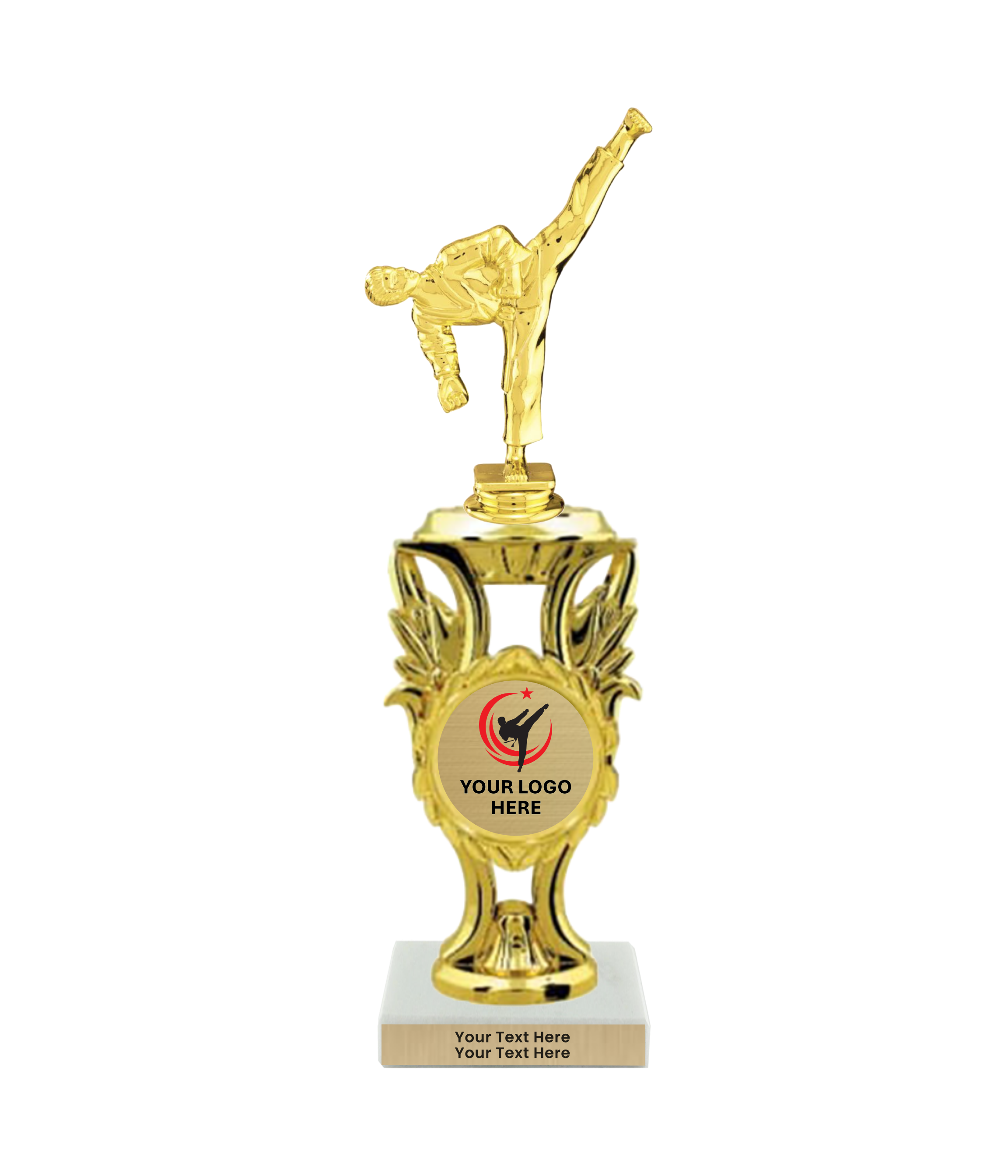 Taekwondo High Kick Taekwondo Trophy with WHITE MARBLE BASE