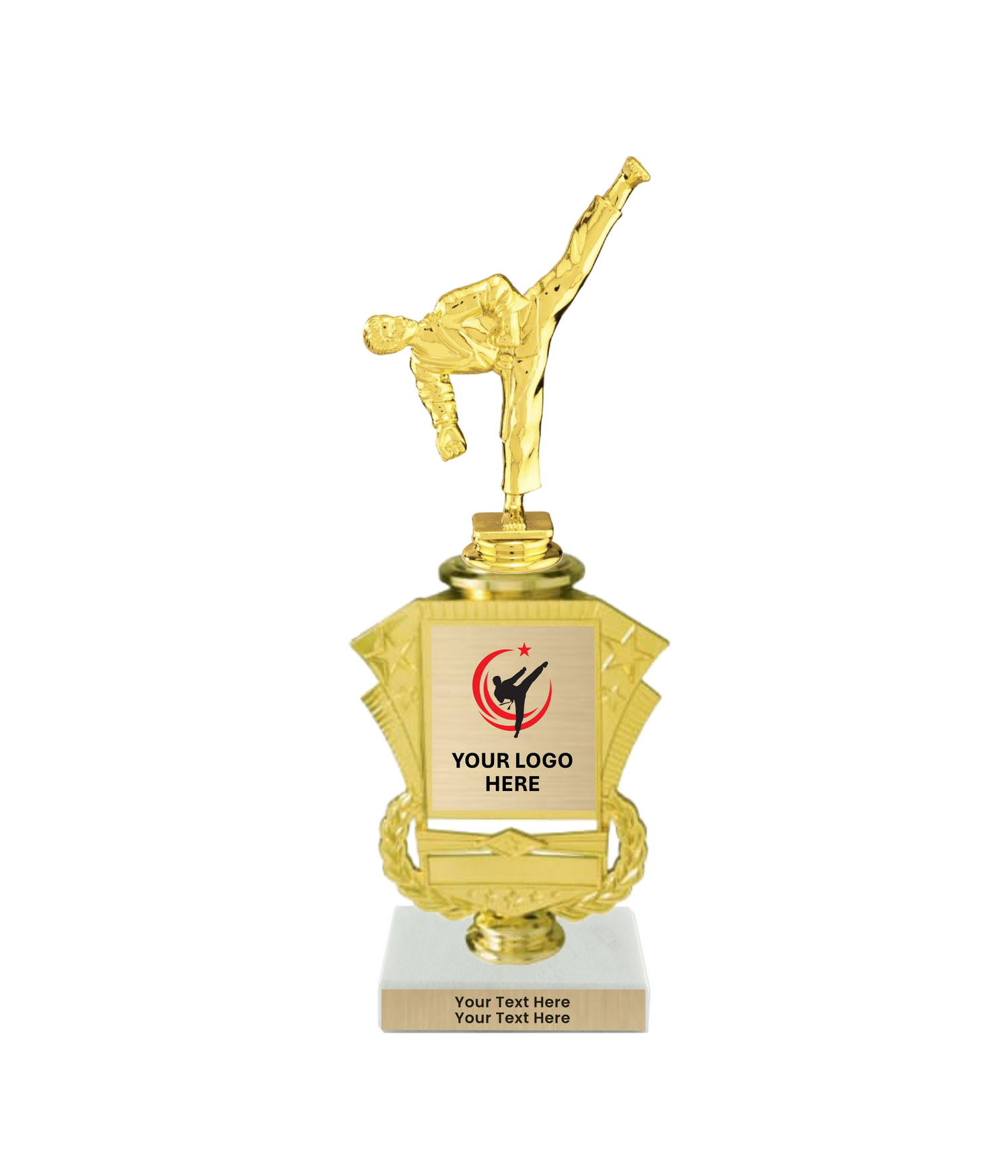 Taekwondo High Kick Taekwondo Trophy with WHITE MARBLE BASE