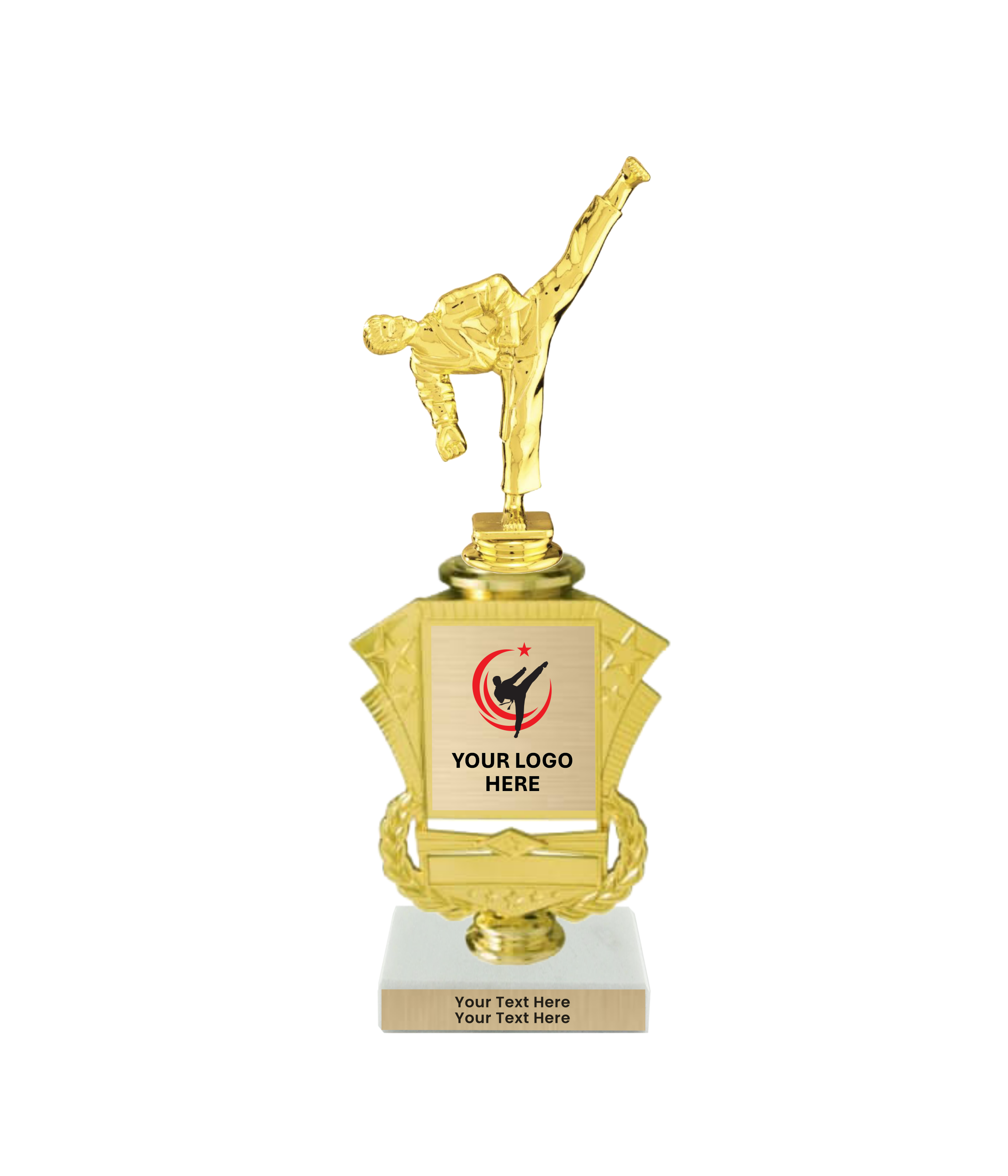 Taekwondo High Kick Taekwondo Trophy with WHITE MARBLE BASE