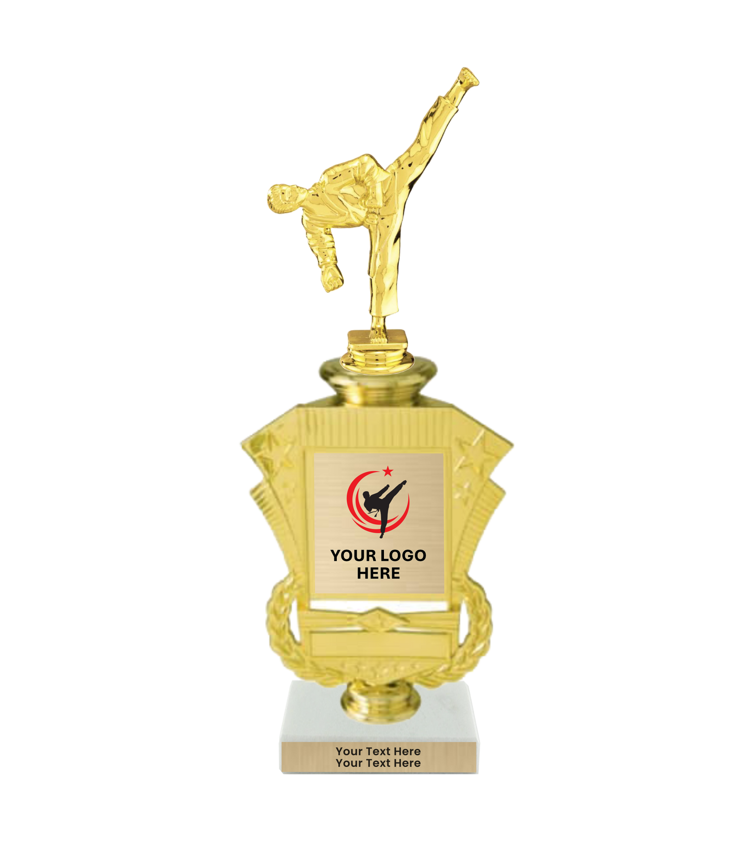 Taekwondo High Kick Taekwondo Trophy with WHITE MARBLE BASE