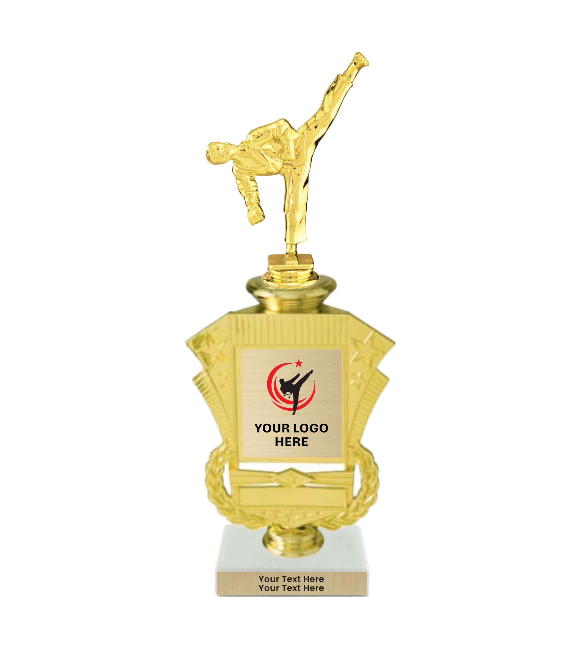 Taekwondo High Kick Taekwondo Trophy with WHITE MARBLE BASE