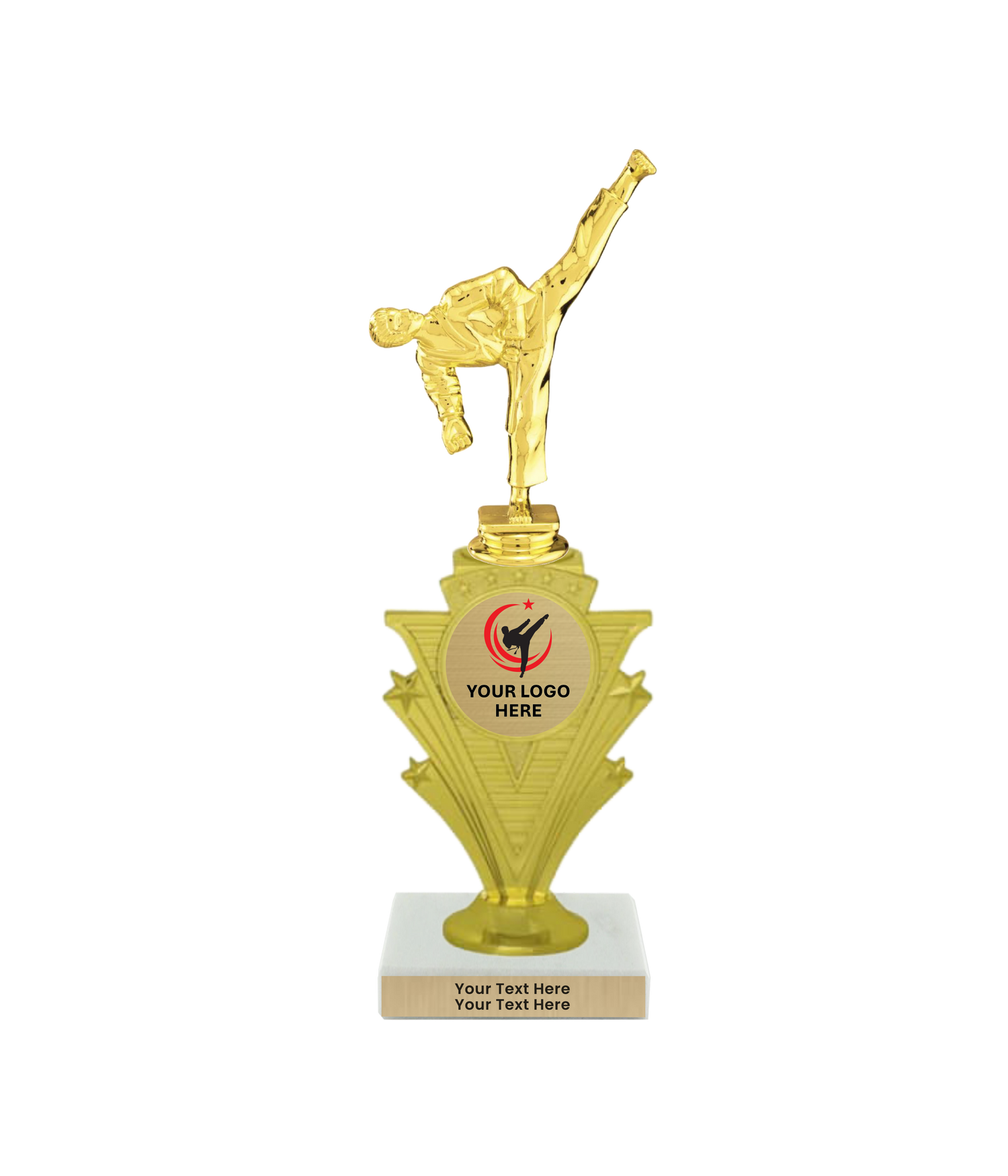 Taekwondo High Kick Taekwondo Trophy with WHITE MARBLE BASE