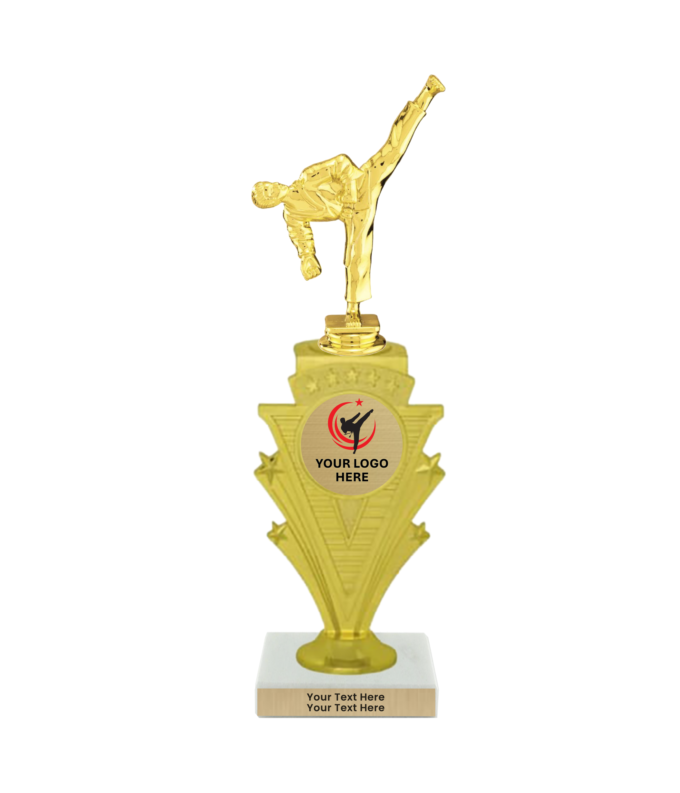 Taekwondo High Kick Taekwondo Trophy with WHITE MARBLE BASE