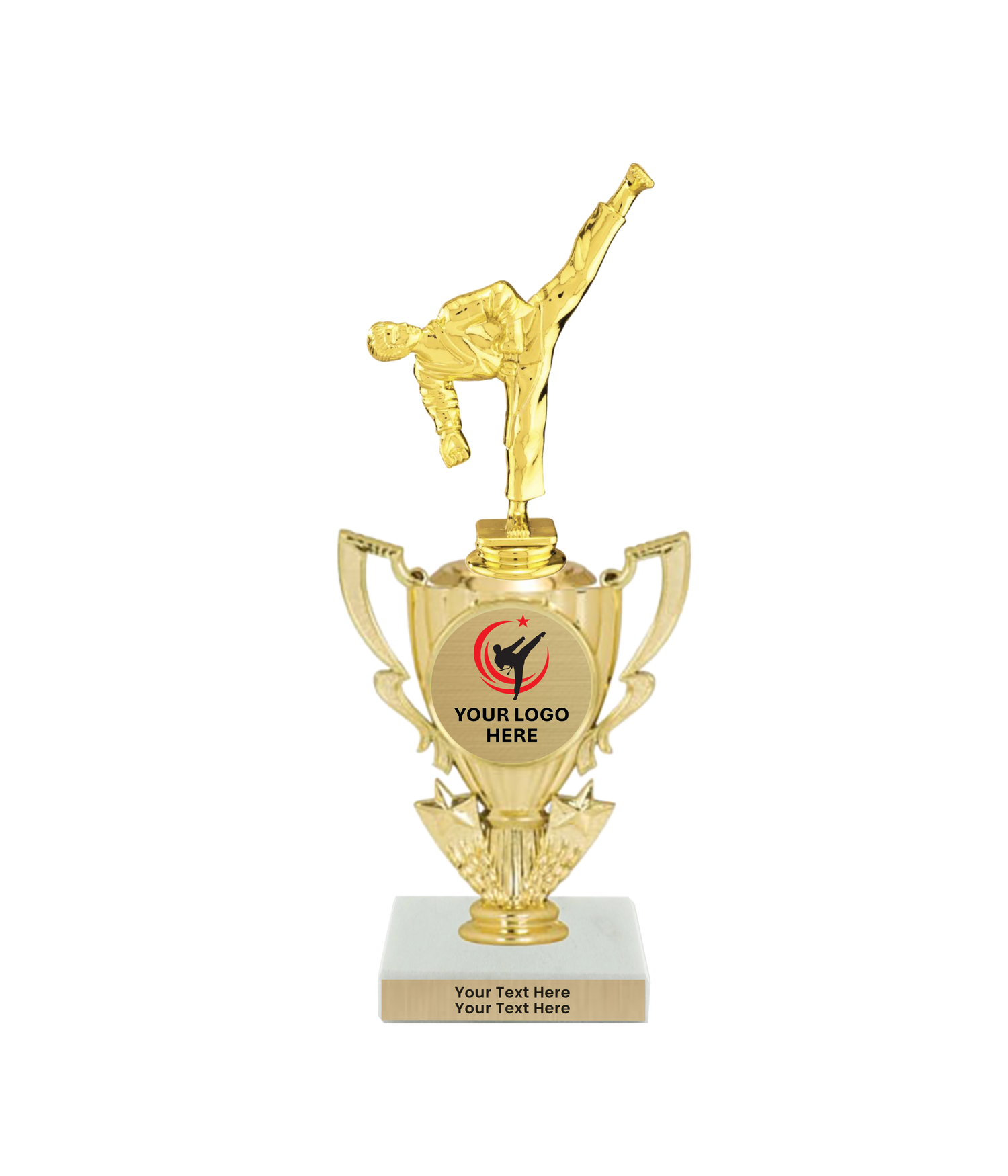 Taekwondo High Kick Taekwondo Trophy with WHITE MARBLE BASE