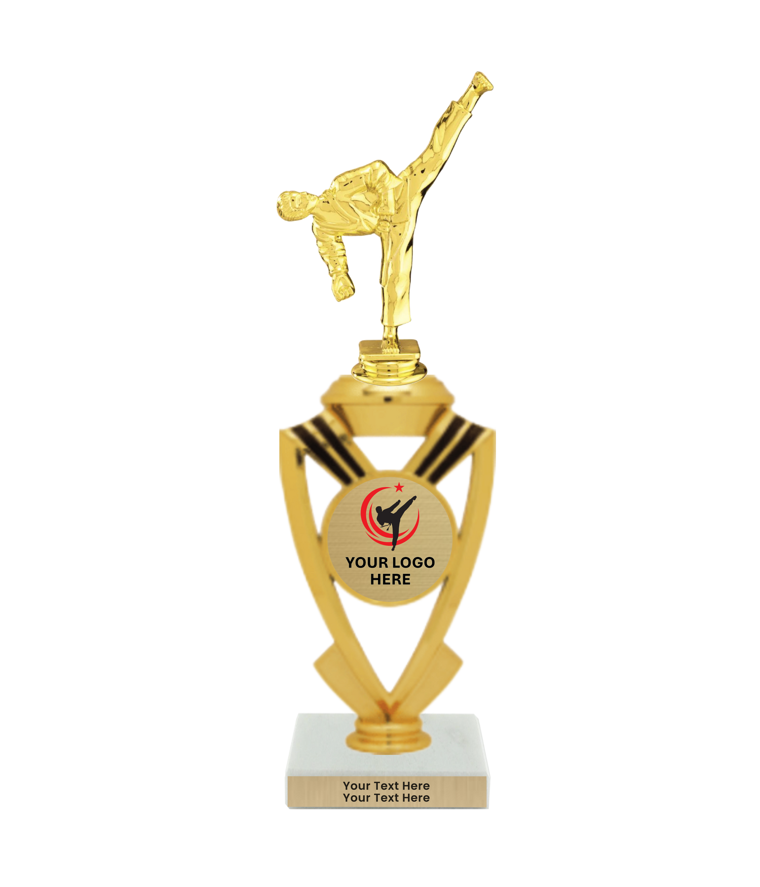 Taekwondo High Kick Taekwondo Trophy with WHITE MARBLE BASE