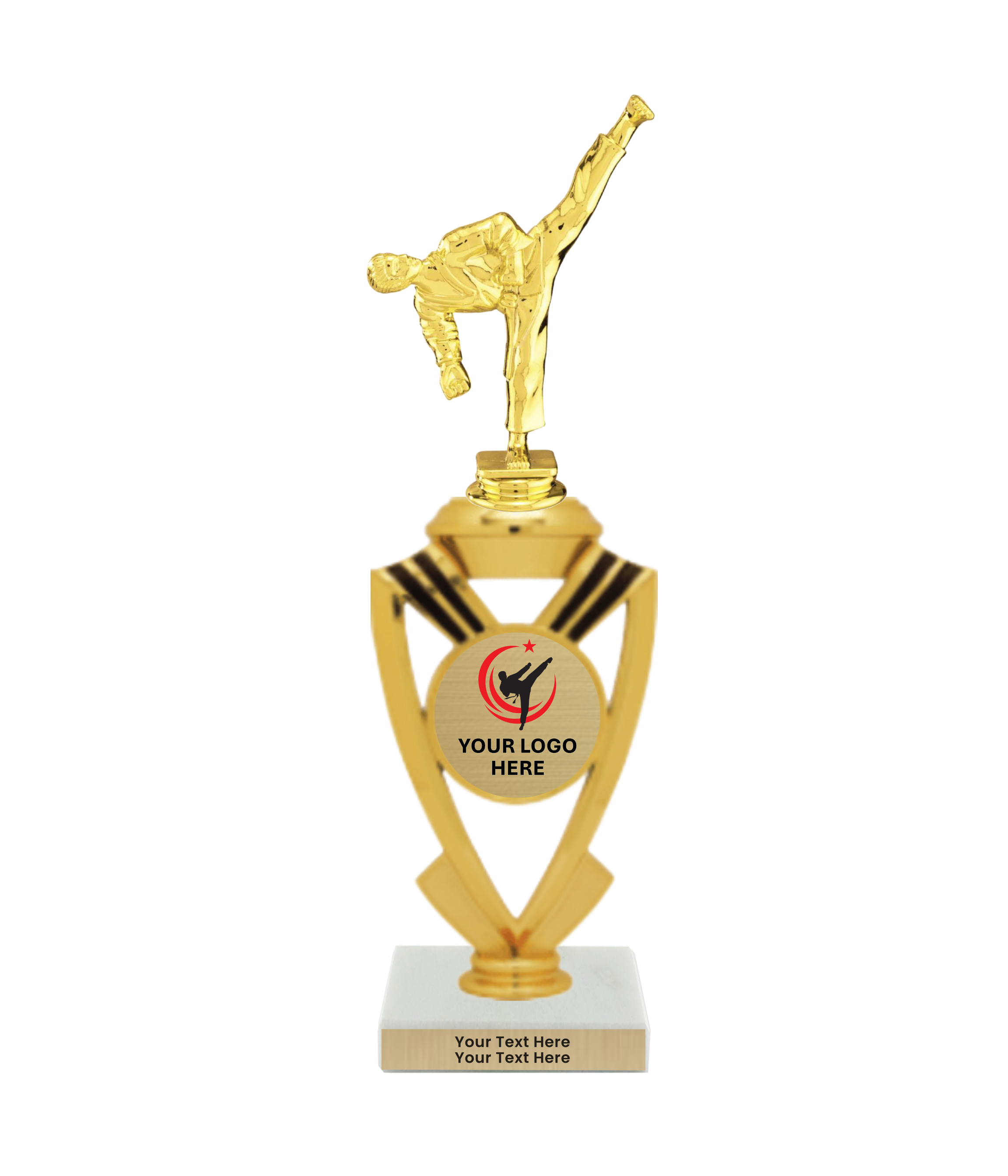 Taekwondo High Kick Taekwondo Trophy with WHITE MARBLE BASE