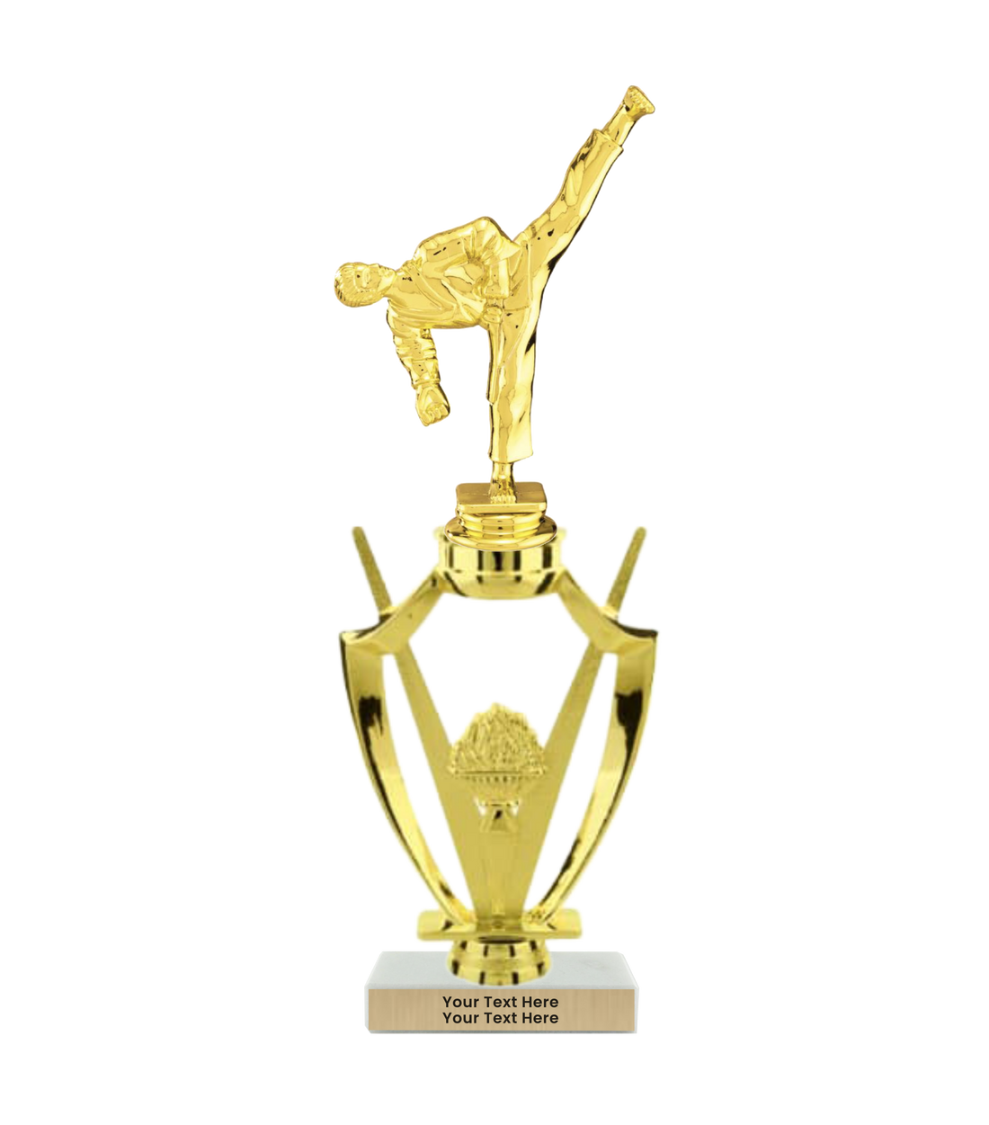 Taekwondo High Kick Taekwondo Trophy with WHITE MARBLE BASE