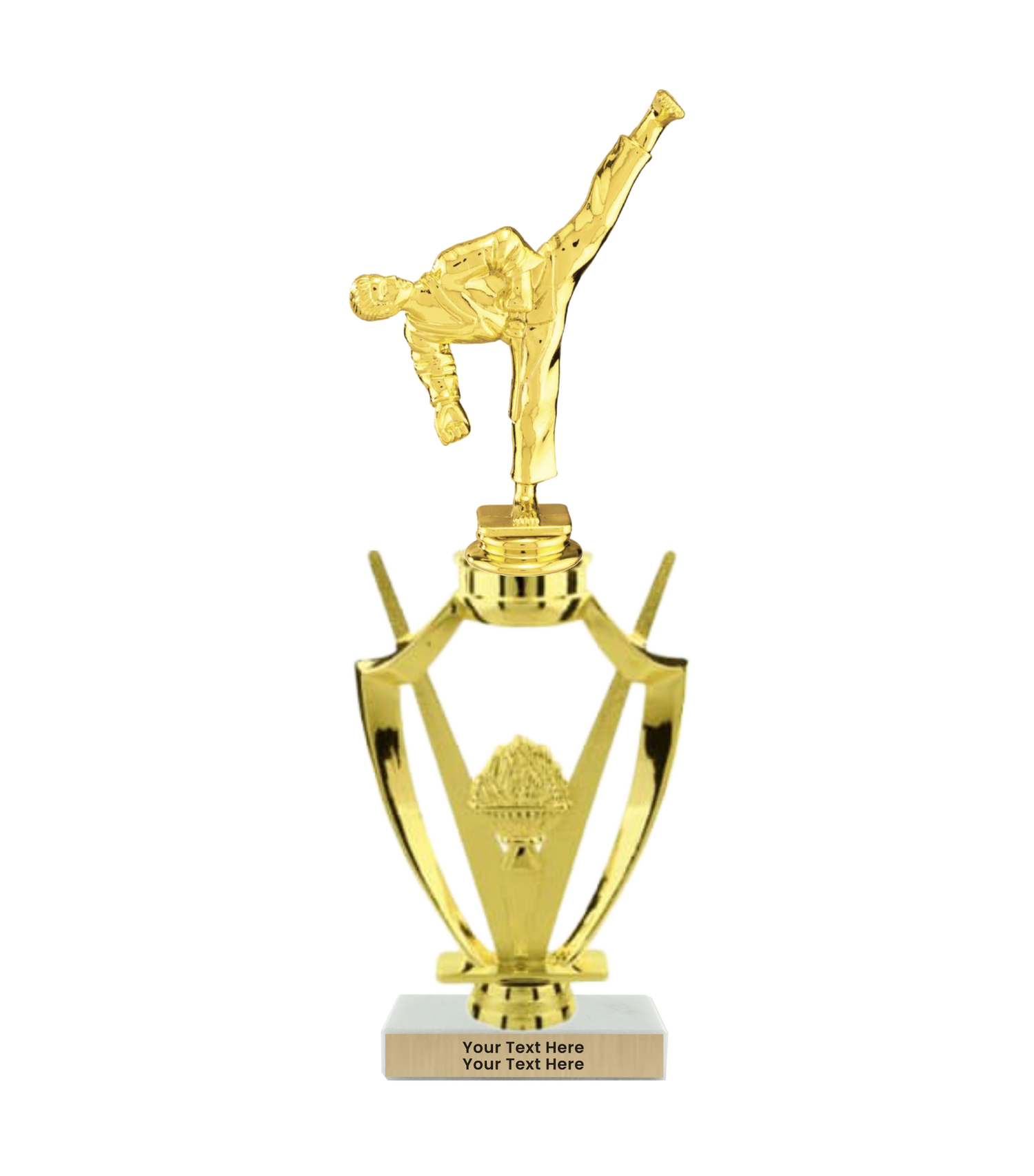 Taekwondo High Kick Taekwondo Trophy with WHITE MARBLE BASE
