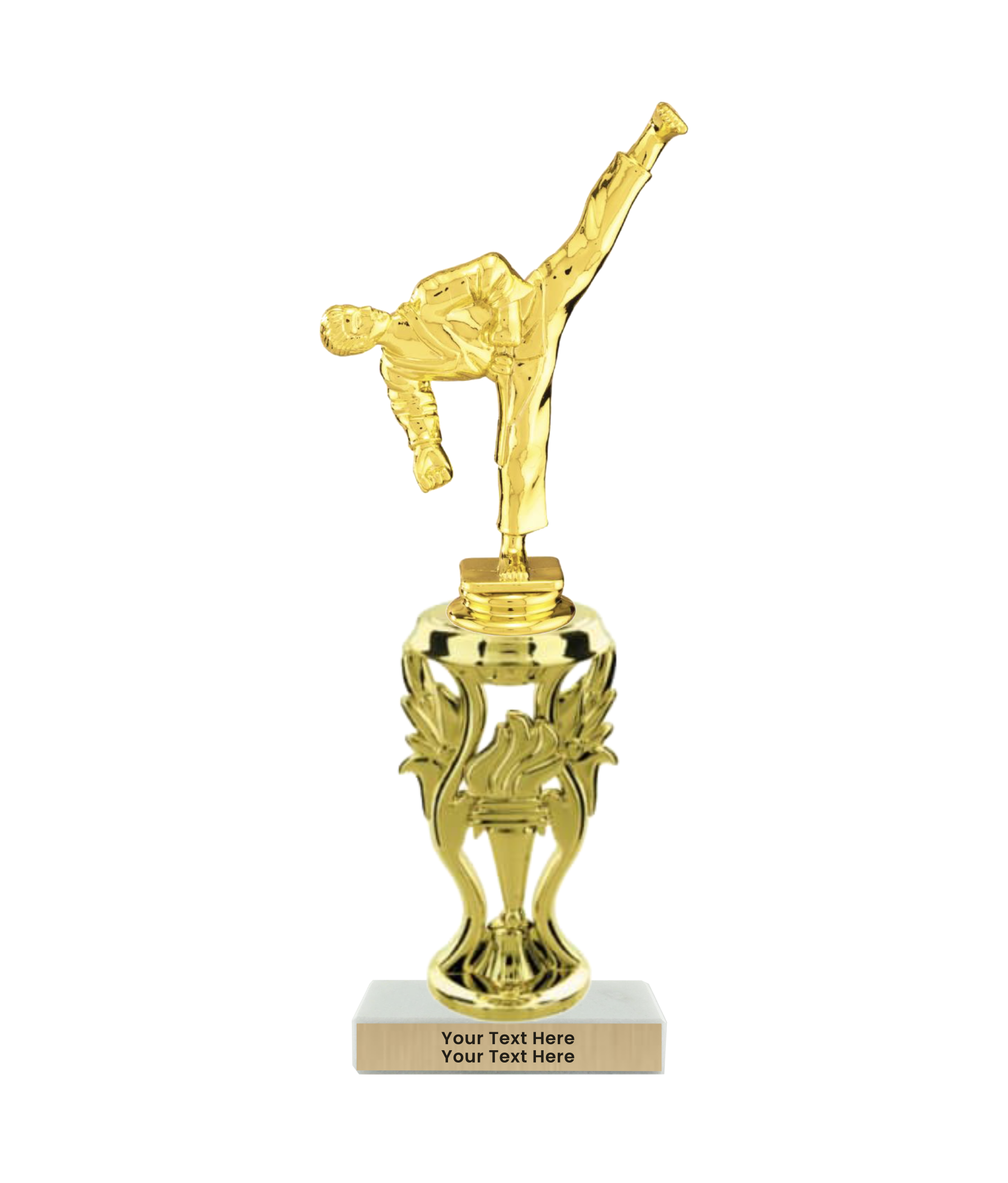 Taekwondo High Kick Taekwondo Trophy with WHITE MARBLE BASE