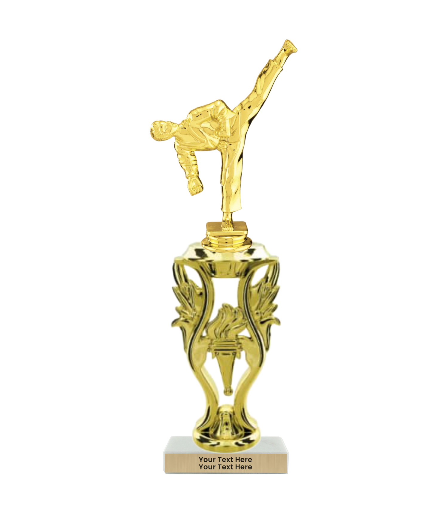 Taekwondo High Kick Taekwondo Trophy with WHITE MARBLE BASE