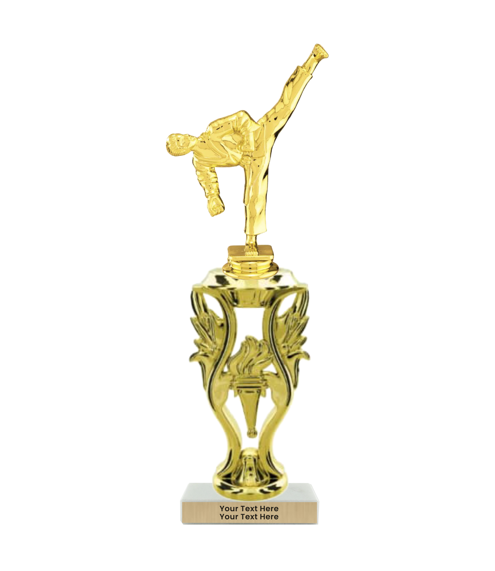 Taekwondo High Kick Taekwondo Trophy with WHITE MARBLE BASE