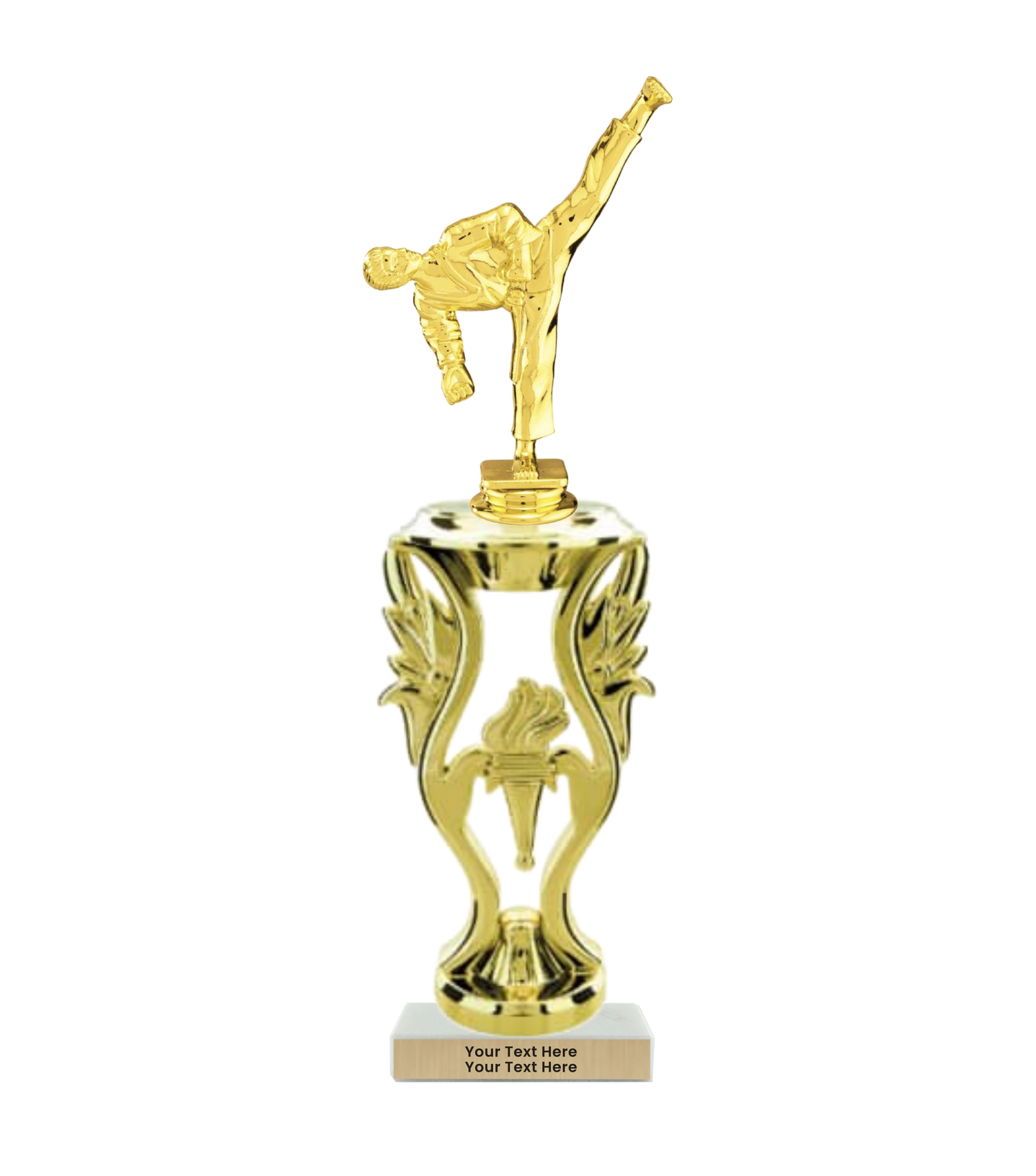 Taekwondo High Kick Taekwondo Trophy with WHITE MARBLE BASE