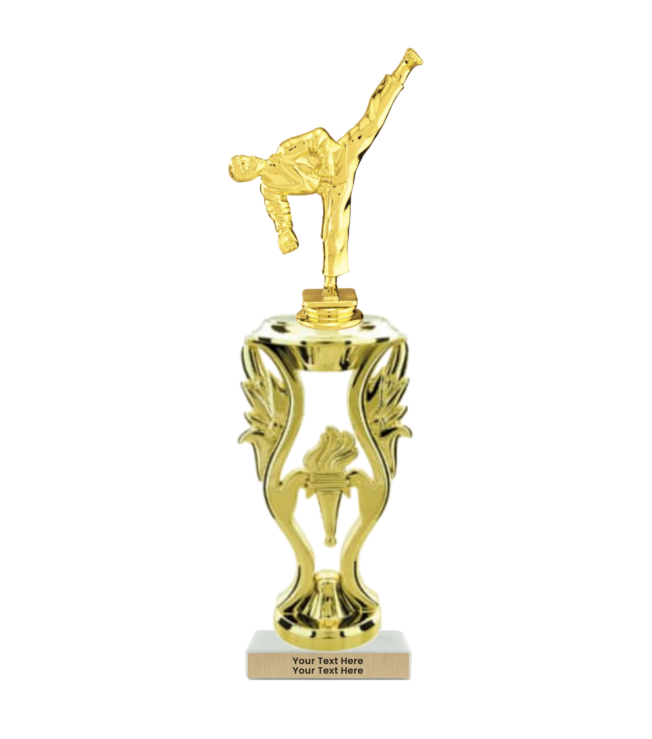 Taekwondo High Kick Taekwondo Trophy with WHITE MARBLE BASE