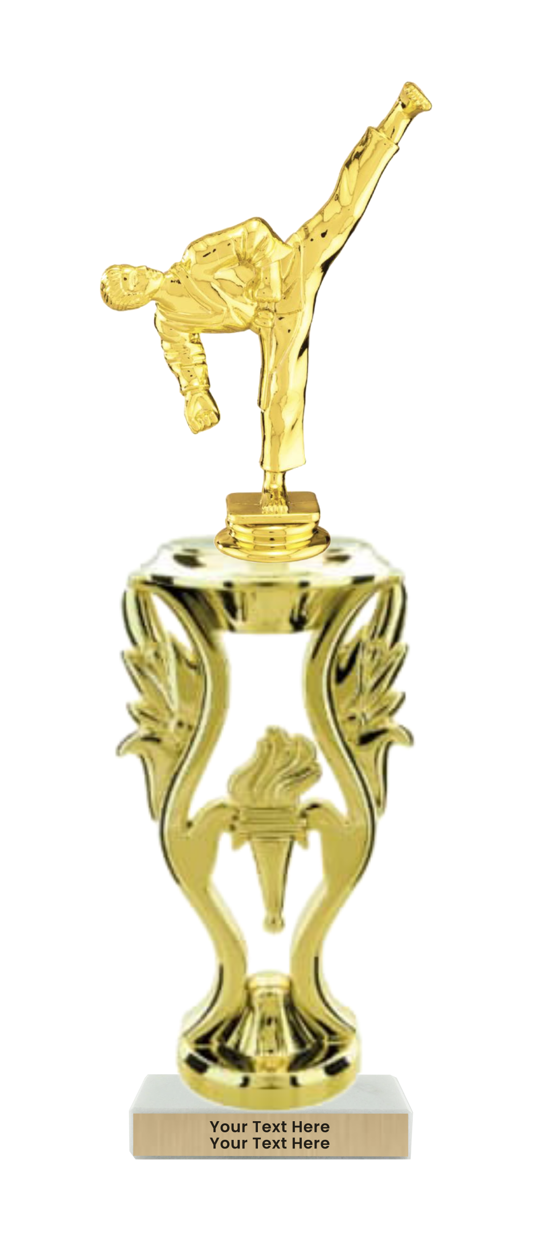 Taekwondo High Kick Taekwondo Trophy with WHITE MARBLE BASE