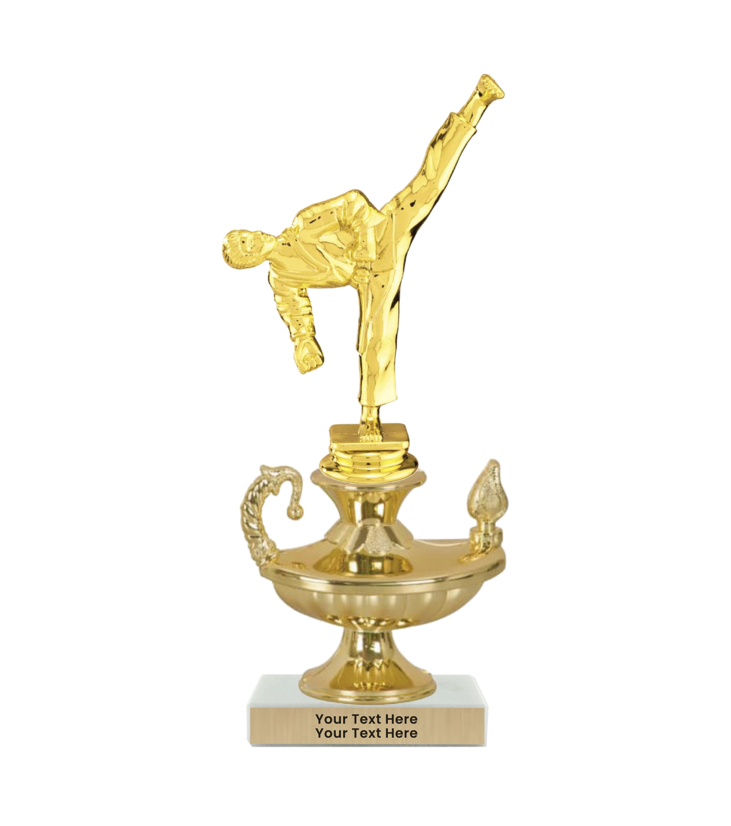 Taekwondo High Kick Taekwondo Trophy with WHITE MARBLE BASE