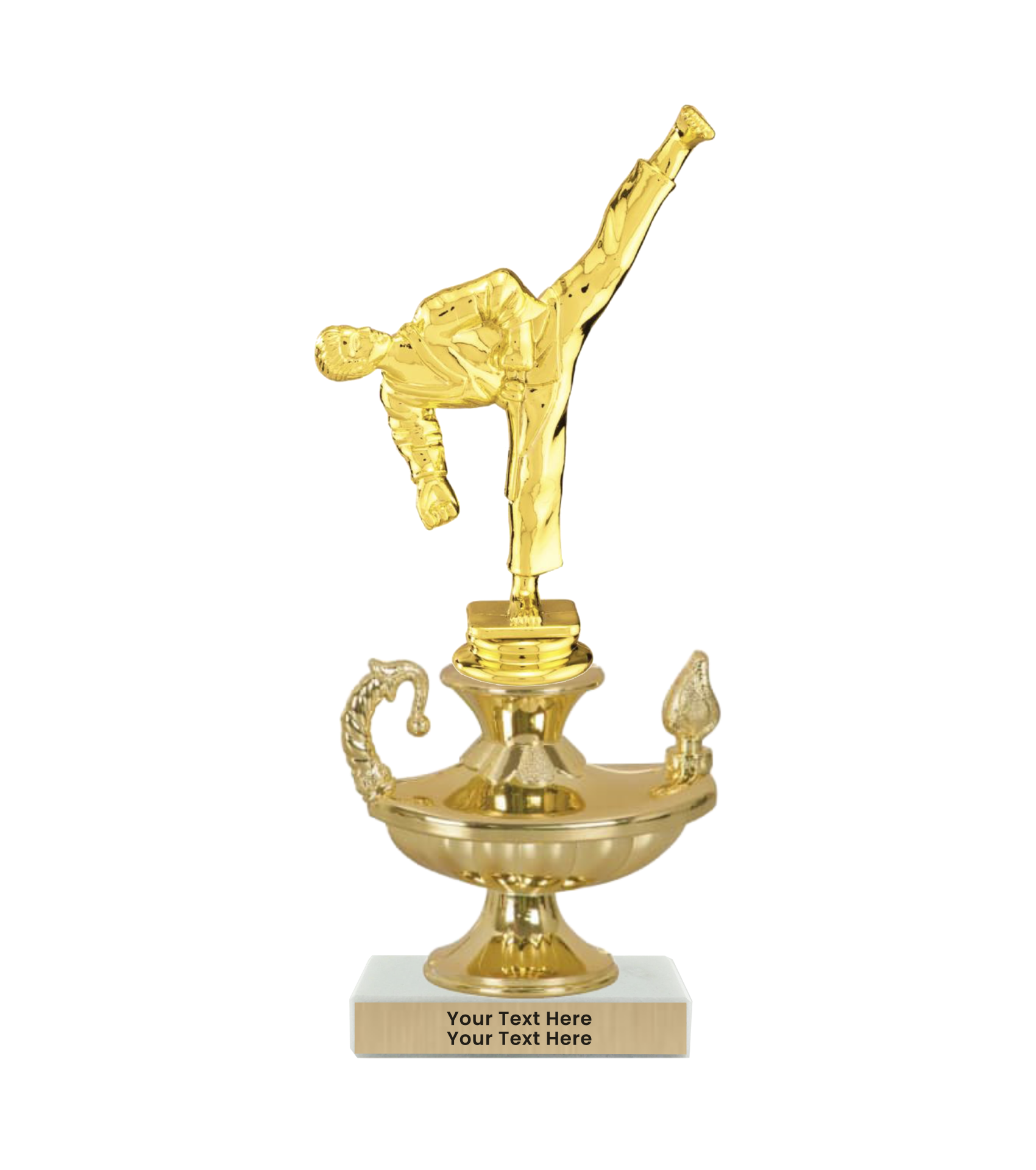 Taekwondo High Kick Taekwondo Trophy with WHITE MARBLE BASE
