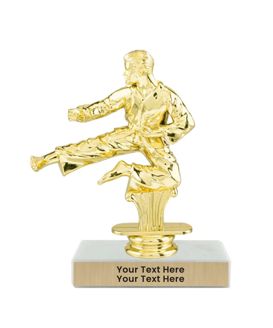 Action Kick Taekwondo Trophy with WHITE MARBLE BASE