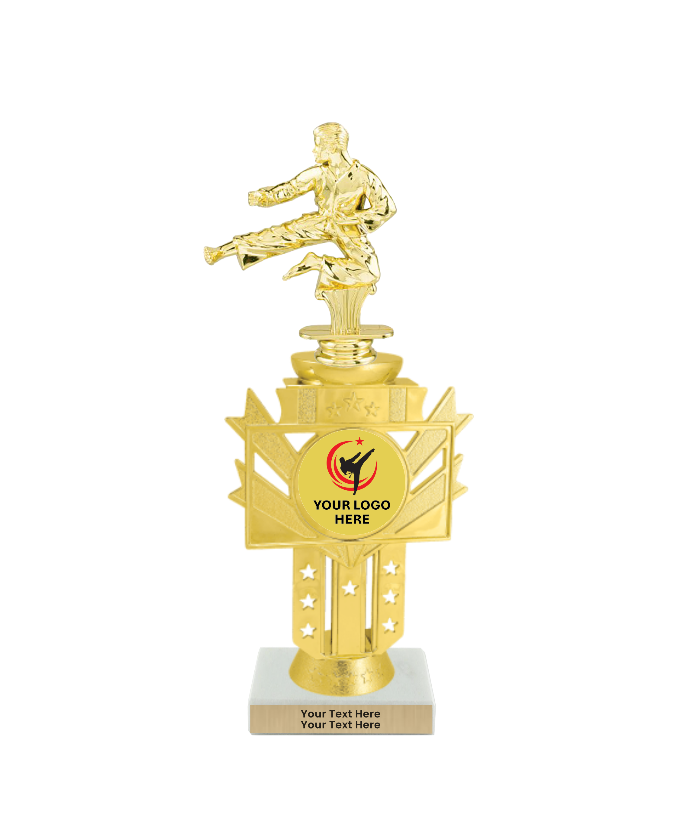 Taekwondo High Kick Taekwondo Trophy with WHITE MARBLE BASE