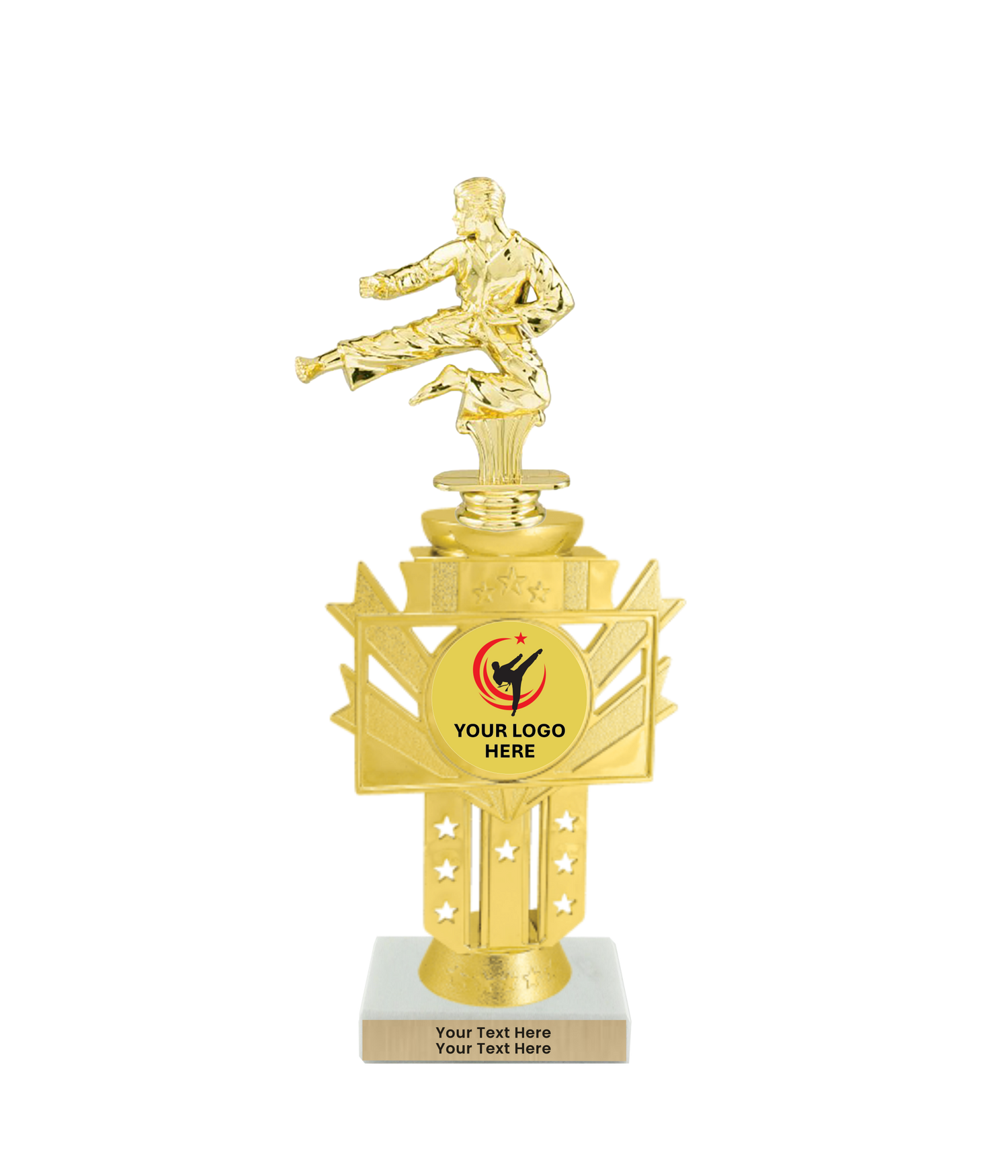 Taekwondo High Kick Taekwondo Trophy with WHITE MARBLE BASE
