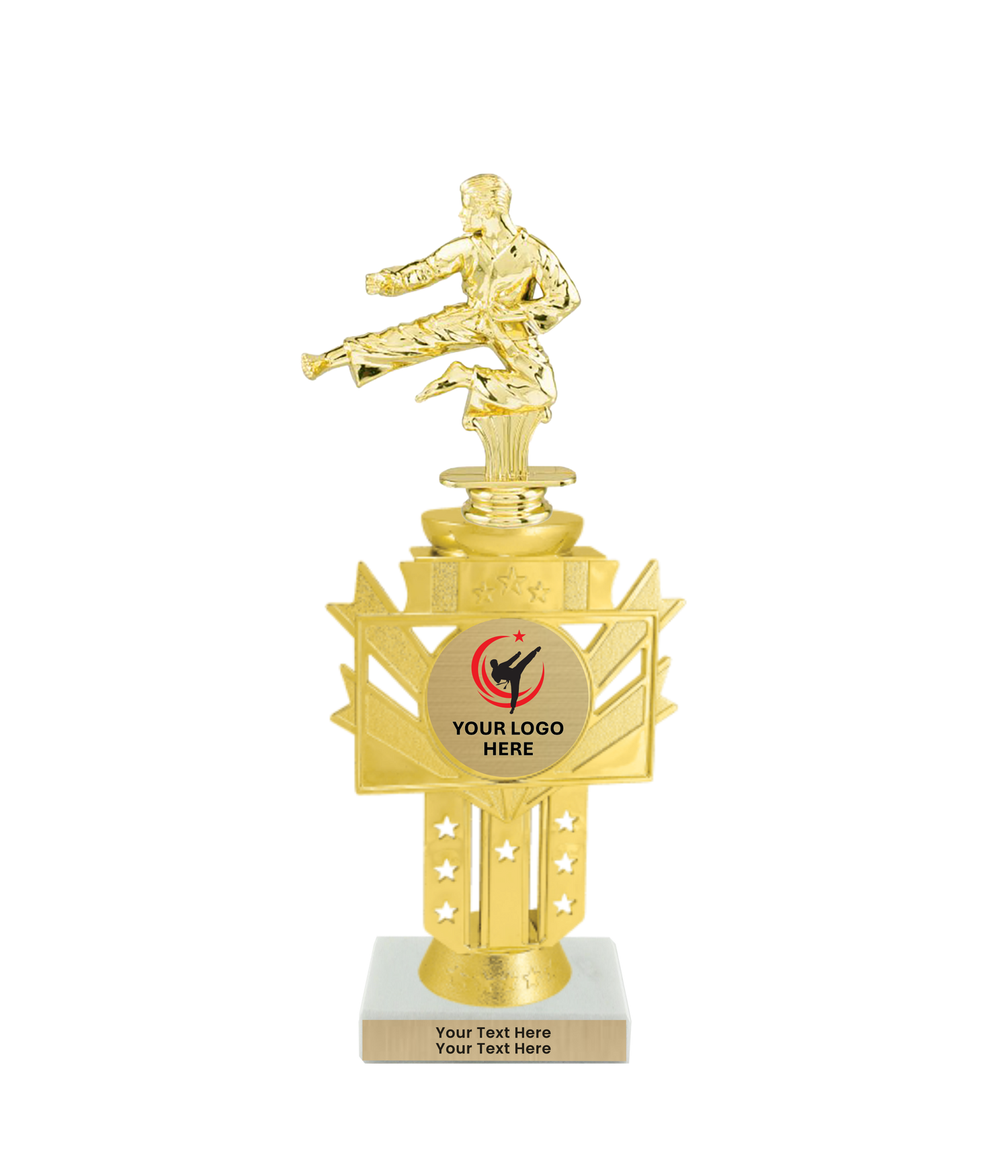 Taekwondo High Kick Taekwondo Trophy with WHITE MARBLE BASE