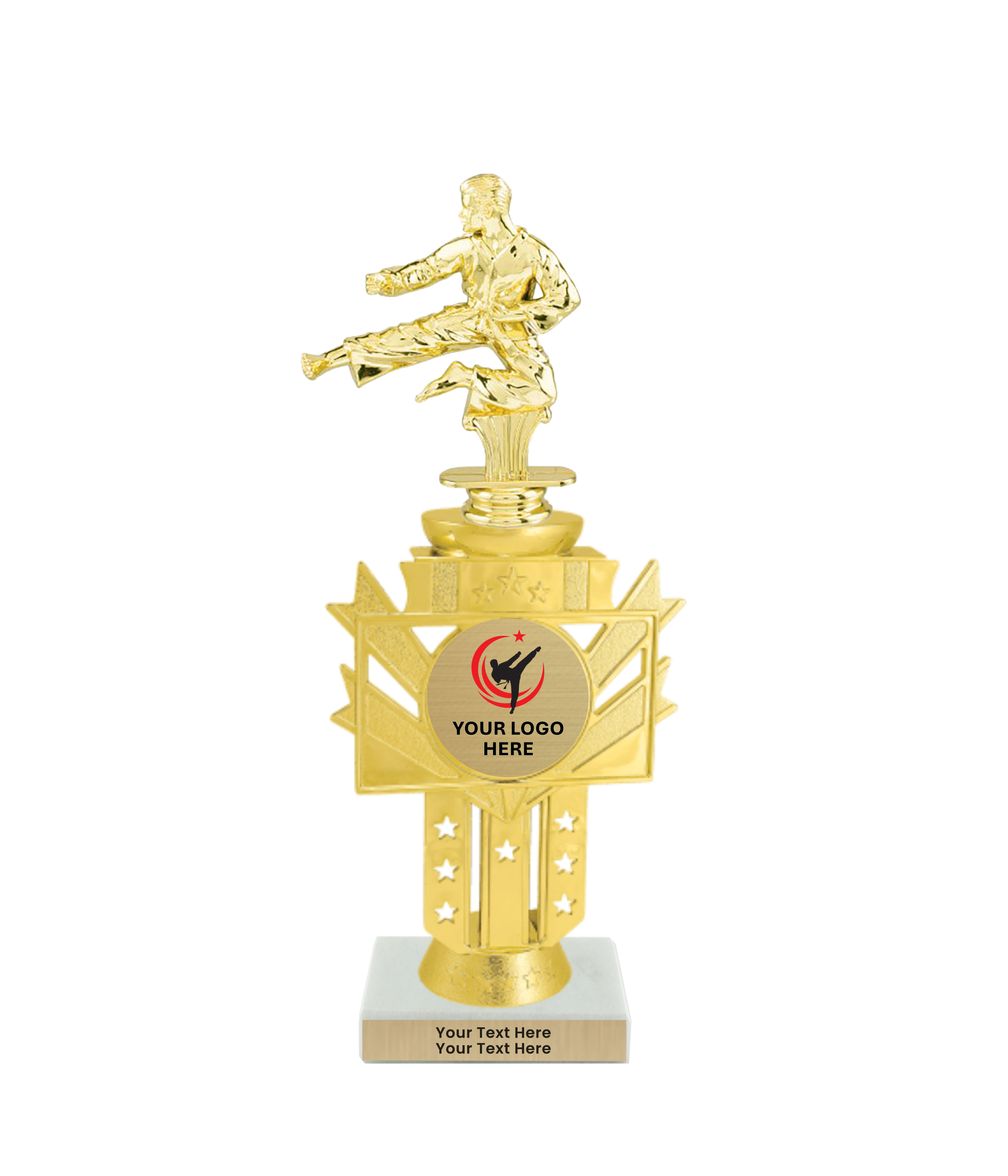 Taekwondo High Kick Taekwondo Trophy with WHITE MARBLE BASE