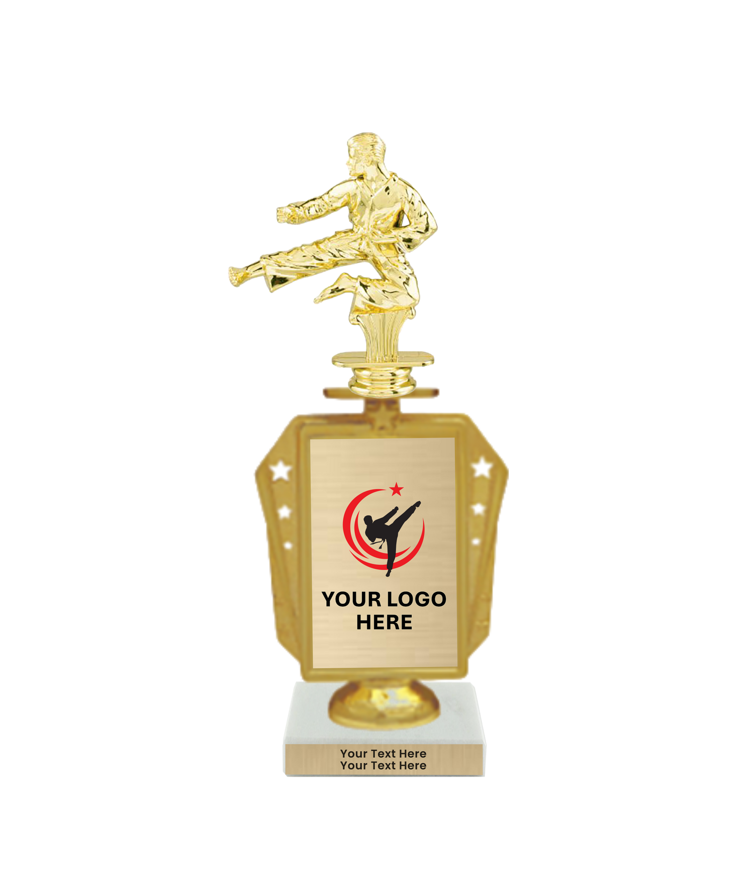 Taekwondo High Kick Taekwondo Trophy with WHITE MARBLE BASE
