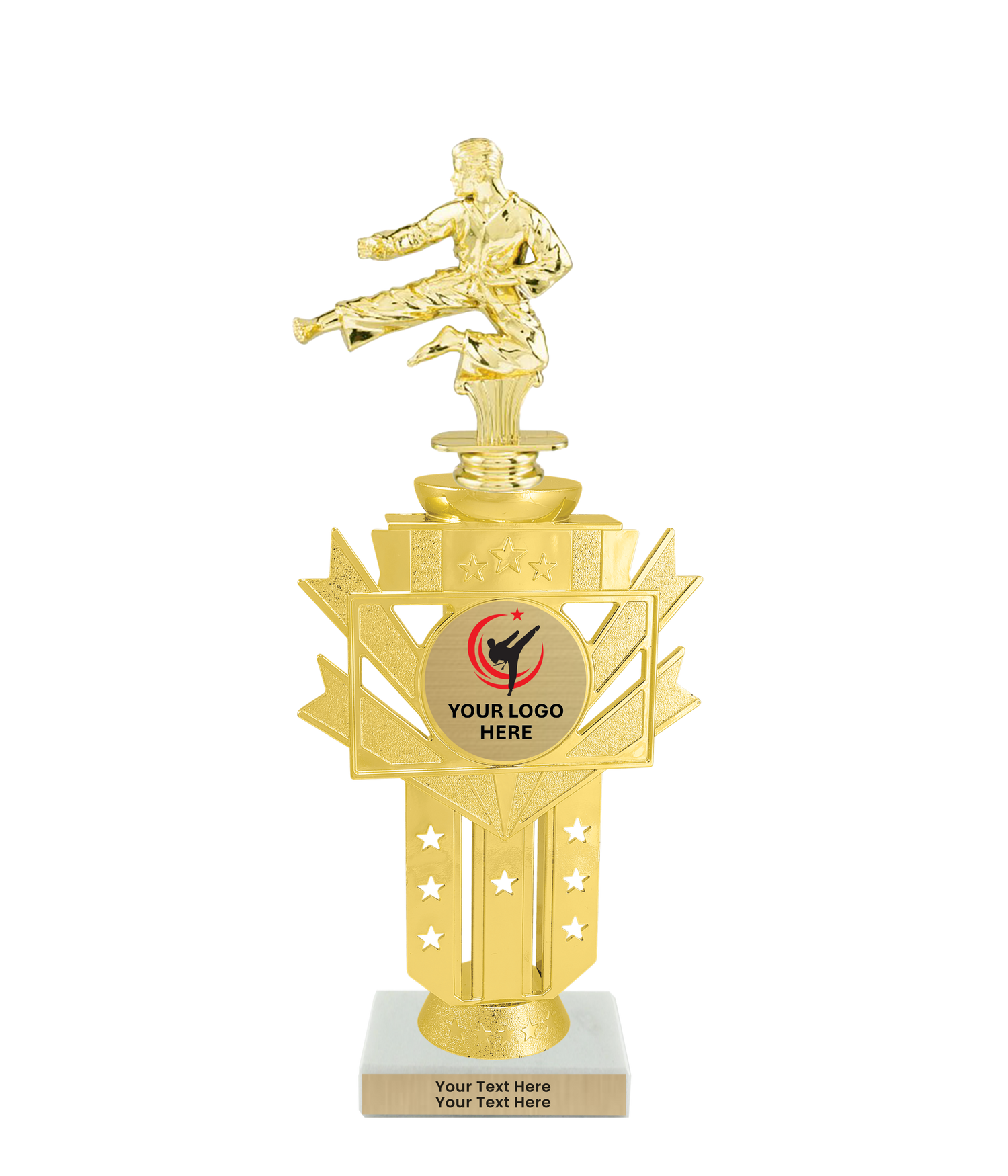 Taekwondo High Kick Taekwondo Trophy with WHITE MARBLE BASE