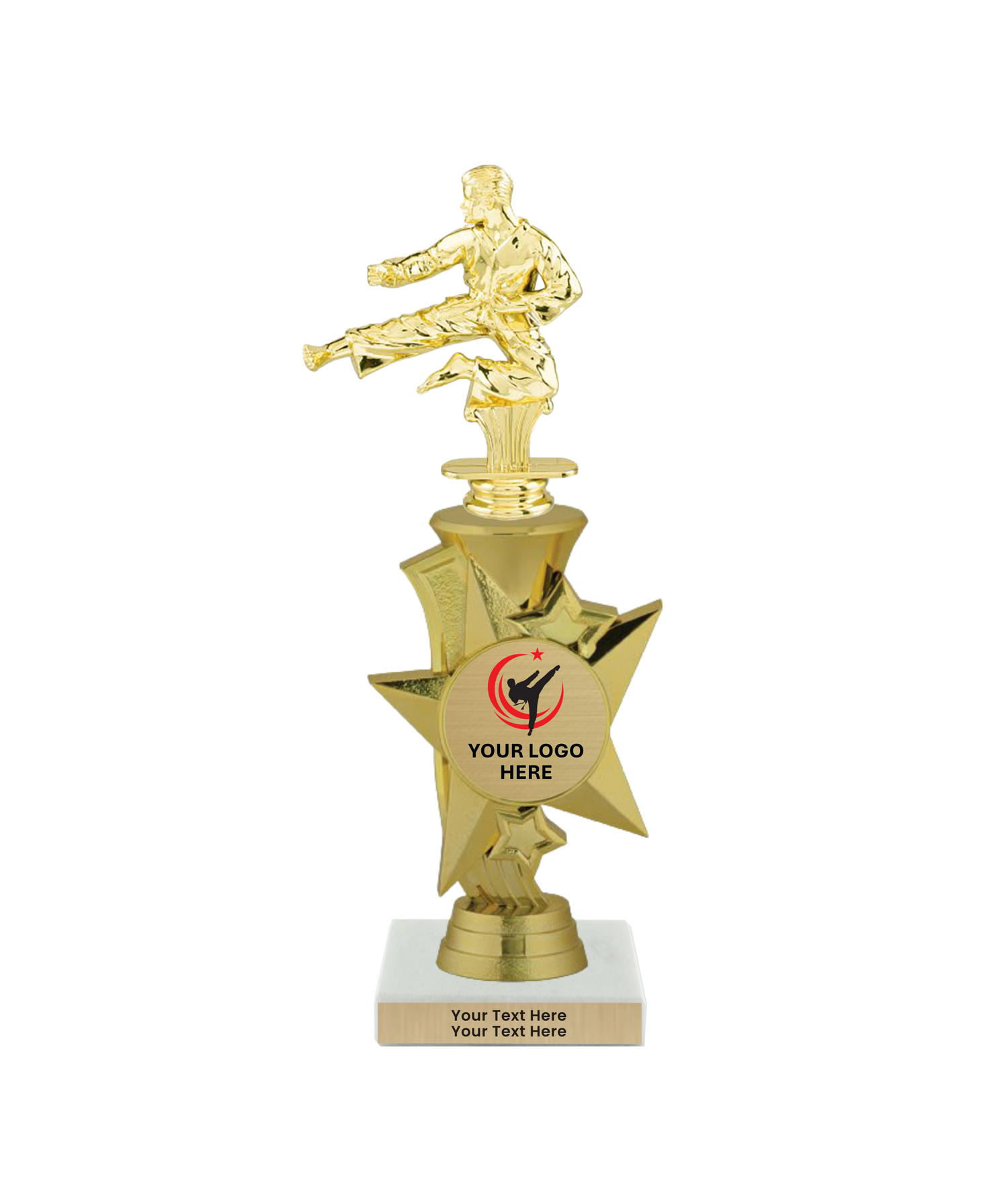 Taekwondo High Kick Taekwondo Trophy with WHITE MARBLE BASE