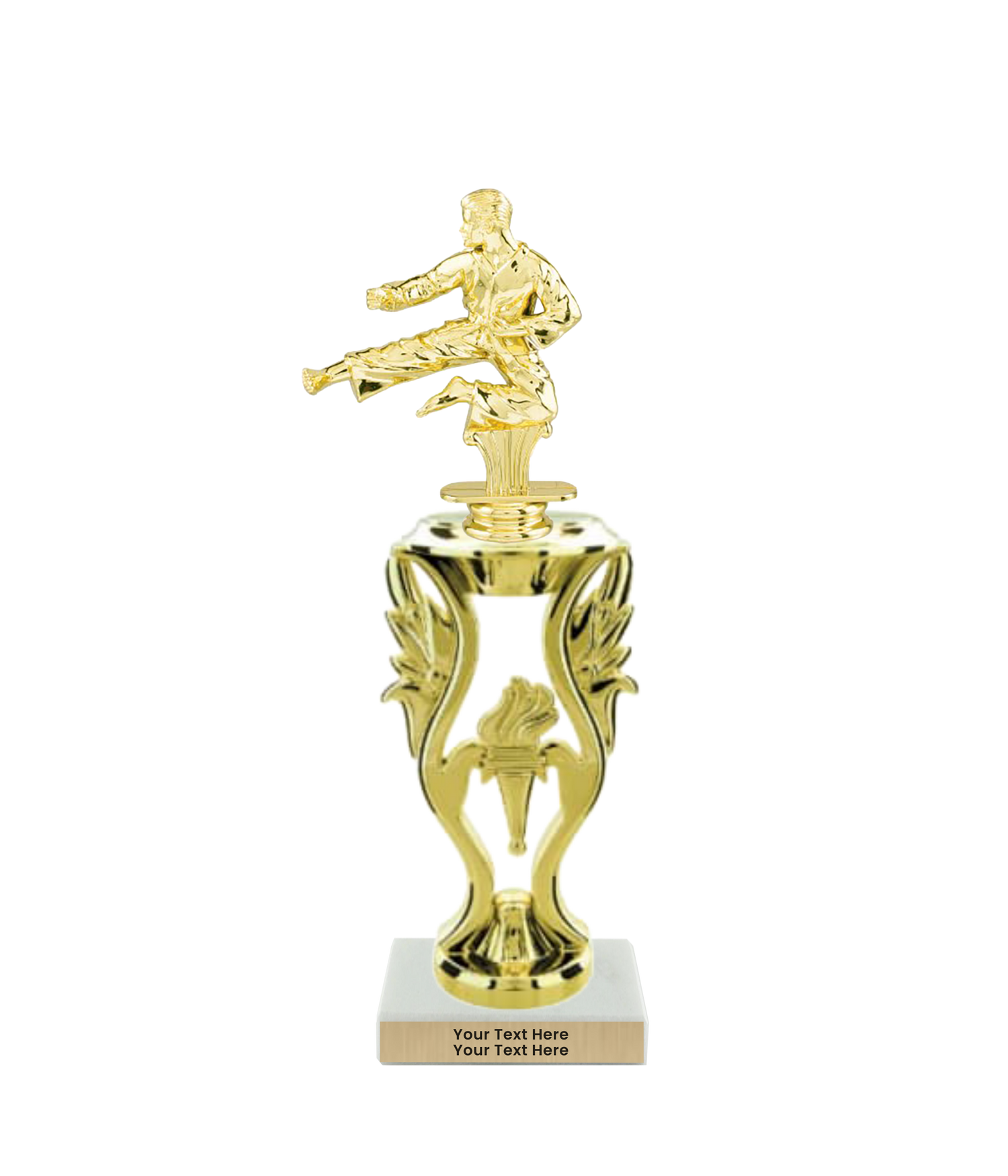 Taekwondo High Kick Taekwondo Trophy with WHITE MARBLE BASE