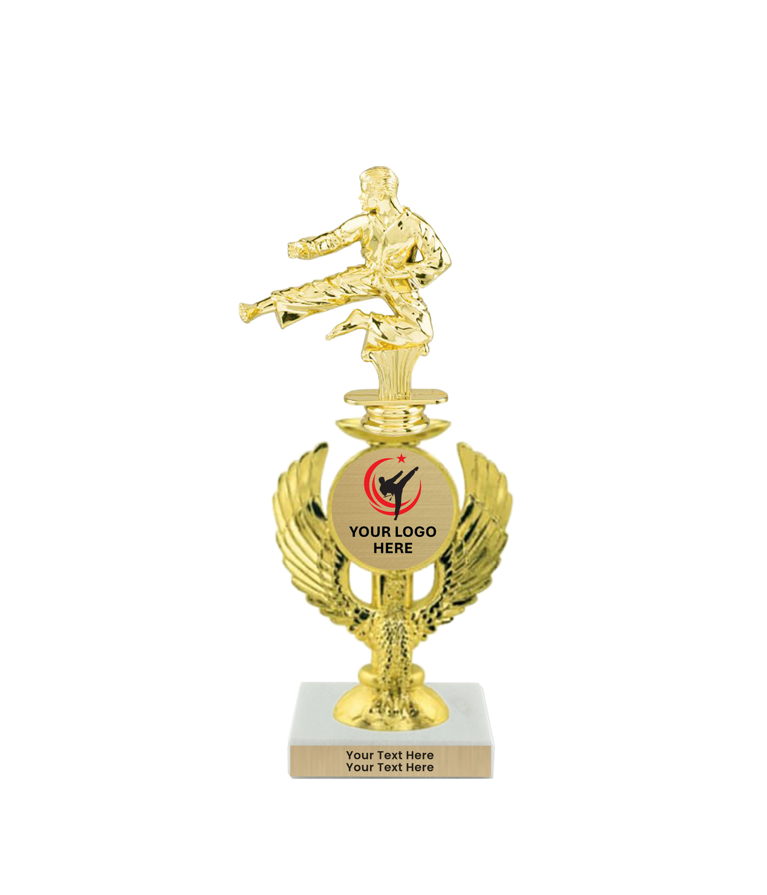 Taekwondo High Kick Taekwondo Trophy with WHITE MARBLE BASE