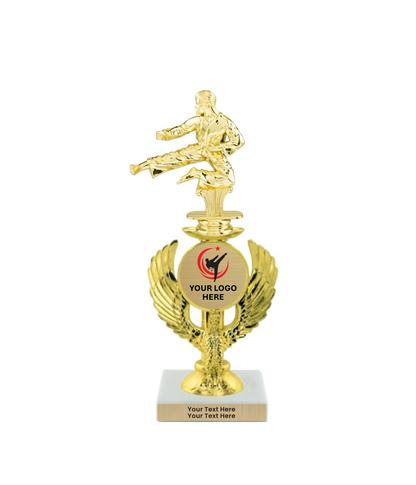 Taekwondo High Kick Taekwondo Trophy with WHITE MARBLE BASE