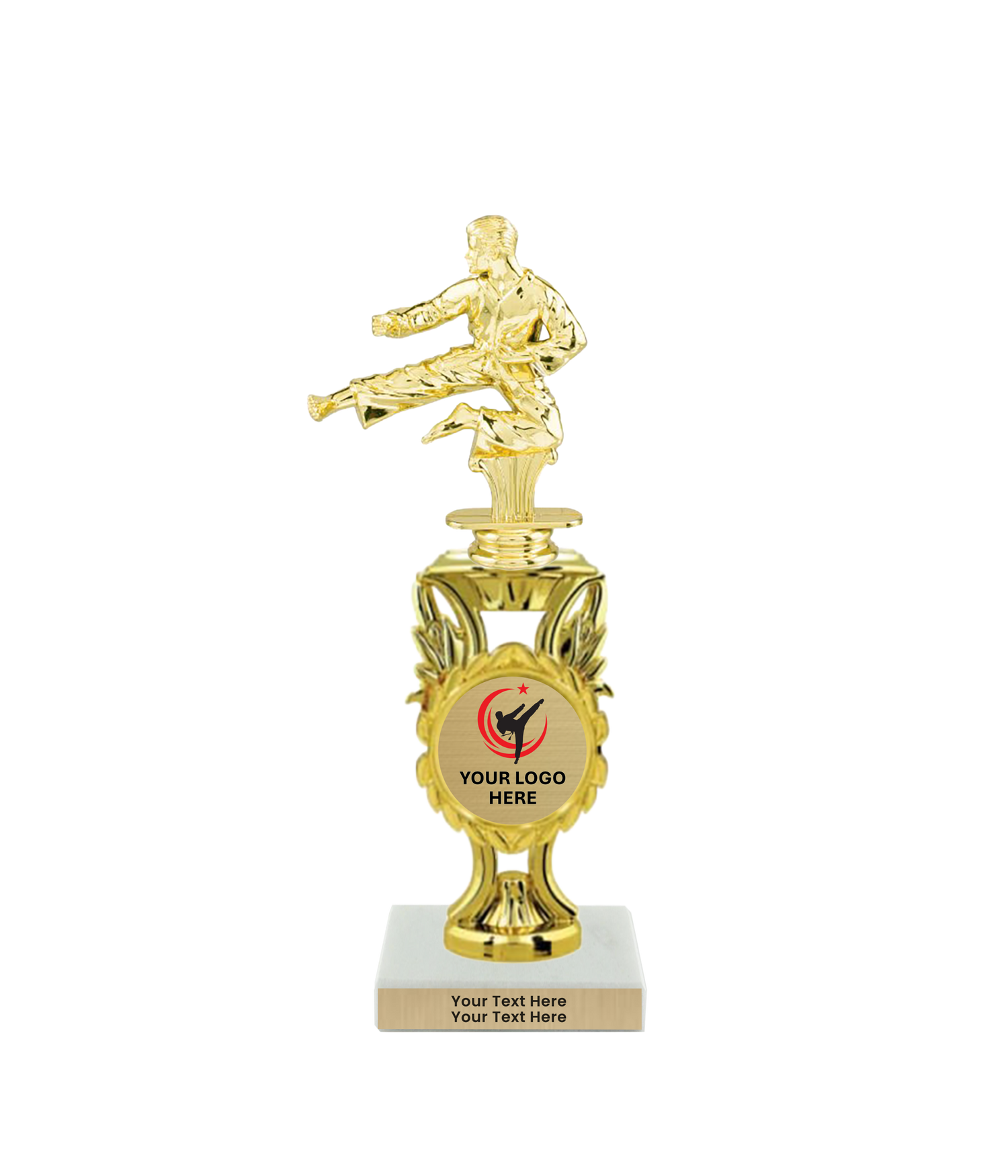 Taekwondo High Kick Taekwondo Trophy with WHITE MARBLE BASE
