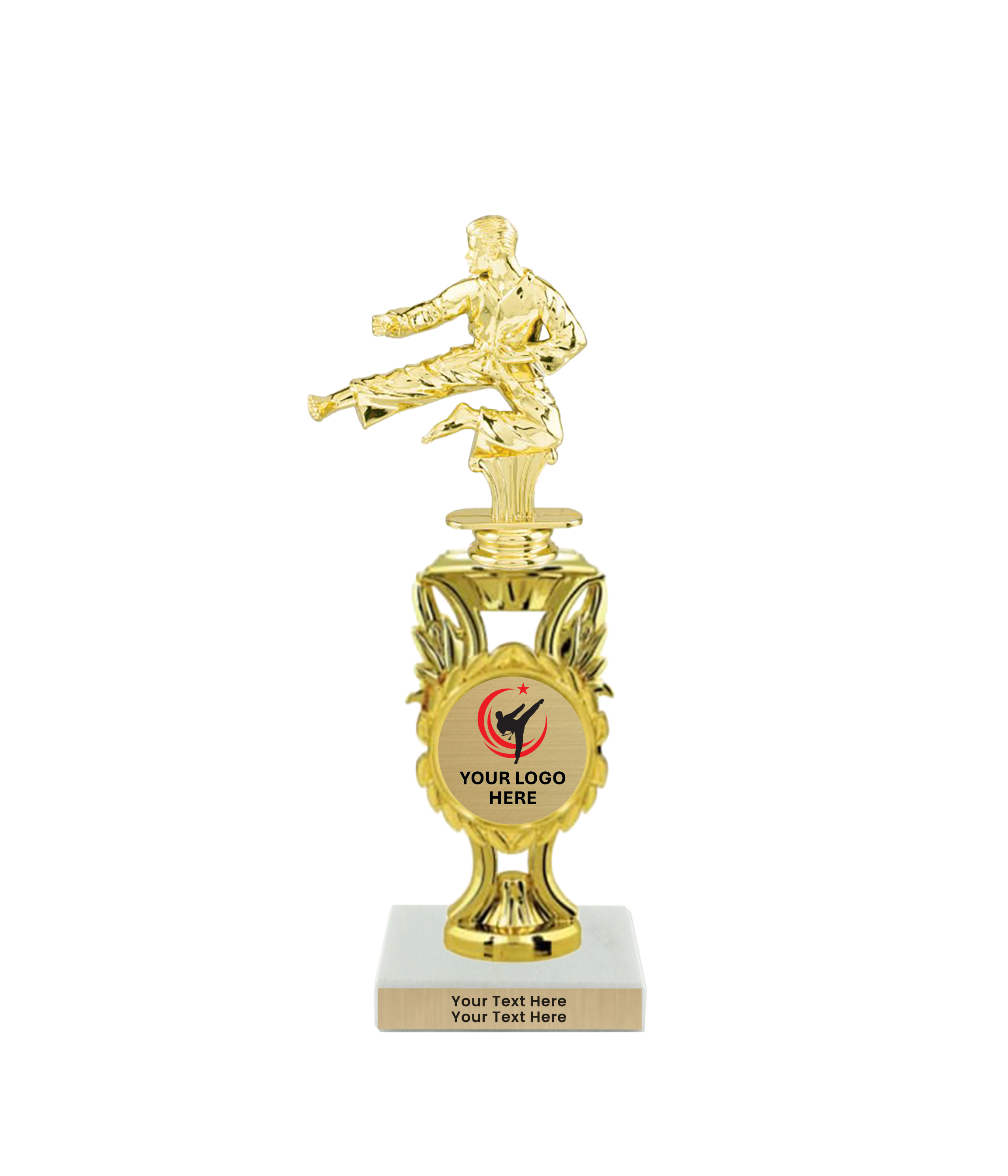 Taekwondo High Kick Taekwondo Trophy with WHITE MARBLE BASE